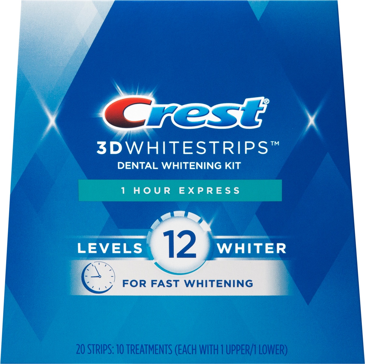 slide 3 of 5, Crest 3D Whitrstrips 1-Hour Express At-home Teeth Whitening Kit, 10 Treatments, 12 Levels Whiter for Fast Whitening, 20 ct