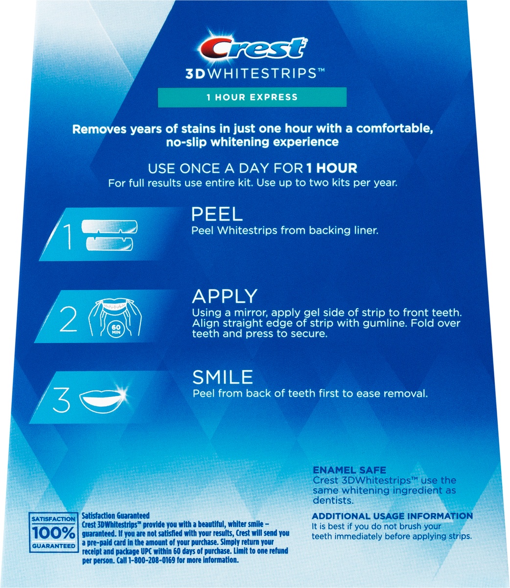 slide 4 of 5, Crest 3D Whitrstrips 1-Hour Express At-home Teeth Whitening Kit, 10 Treatments, 12 Levels Whiter for Fast Whitening, 20 ct
