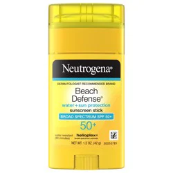 Neutrogena Beach Defense Water-Resistant SPF 50+ Sunscreen Stick, Broad Spectrum UVA/UVB Protection, PABA- & Oxybenzone-Free Face & Body Sunscreen Stick, Hands-Free Application, 1.5 oz