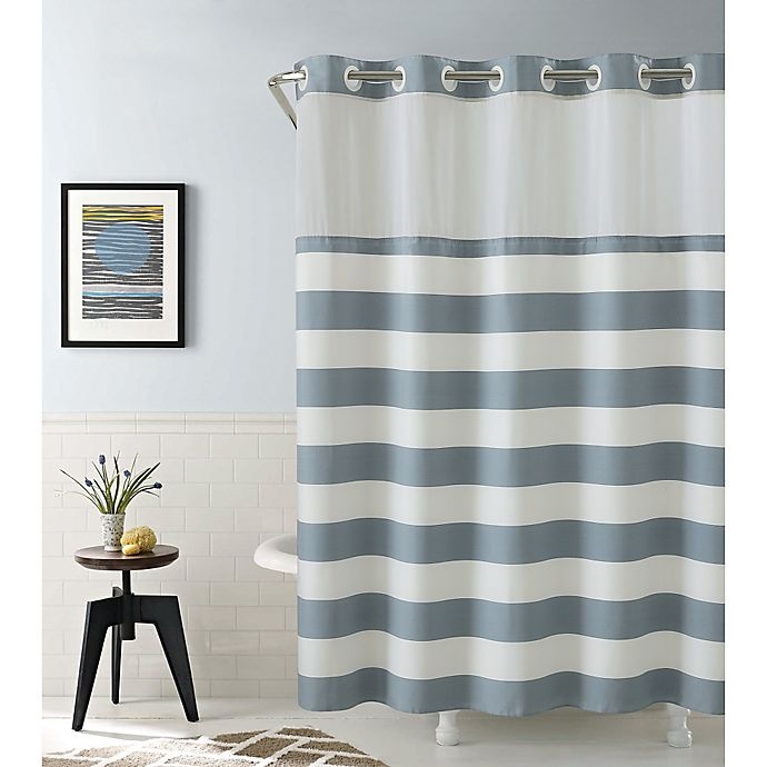 slide 1 of 1, Hookless Cabana Stripe Shower Curtain - Blue, 74 in x 71 in