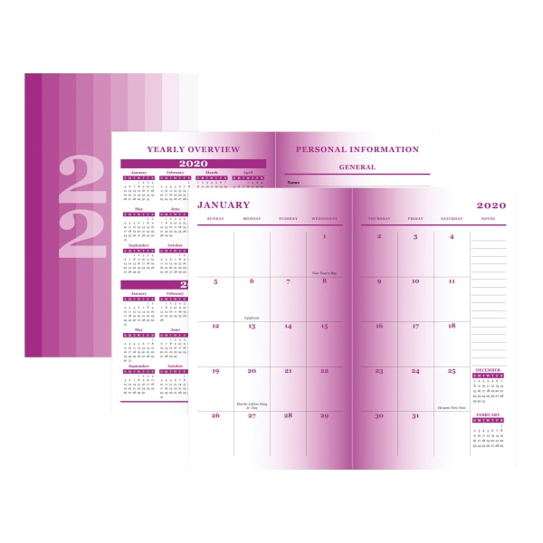 slide 1 of 4, Office Depot Brand Monthly Planner, 3-1/2'' X 6'', Purple Ombre, January To December 2020, Odus1930-009, 1 ct