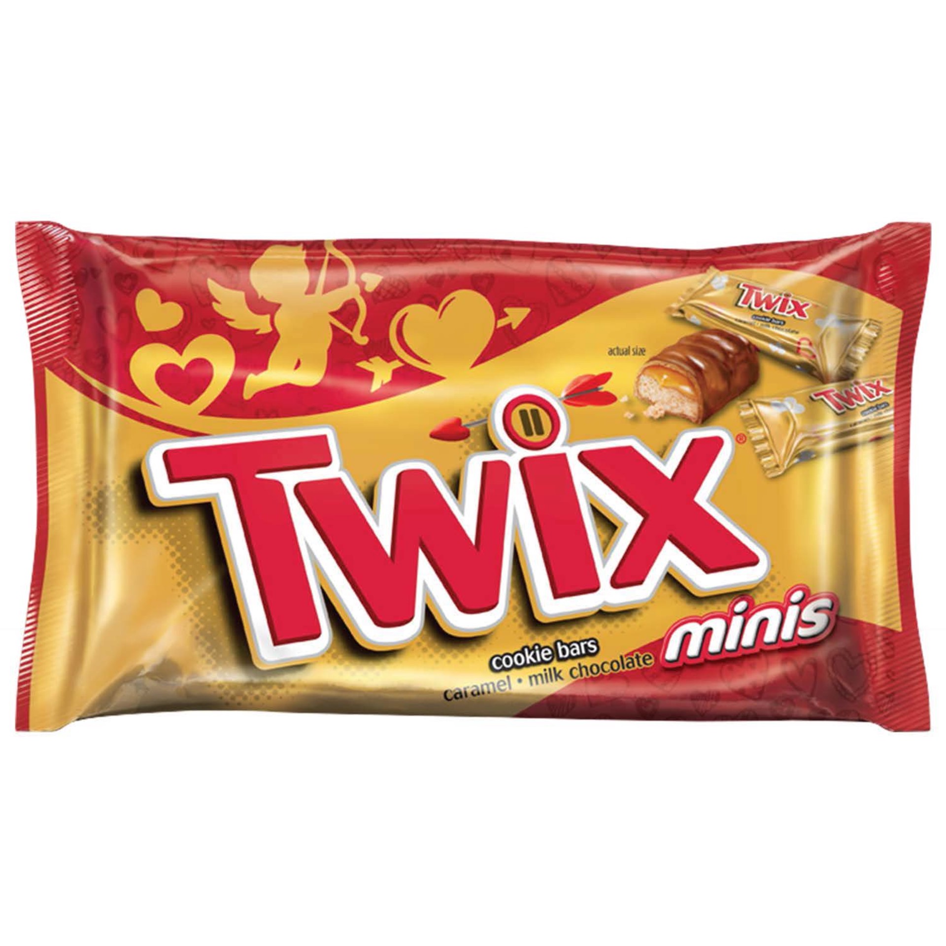 slide 1 of 6, TWIX Valentine's Caramel Minis Size Chocolate Cookie Bar Candy 11.5-Ounce Bag, 11.5 oz