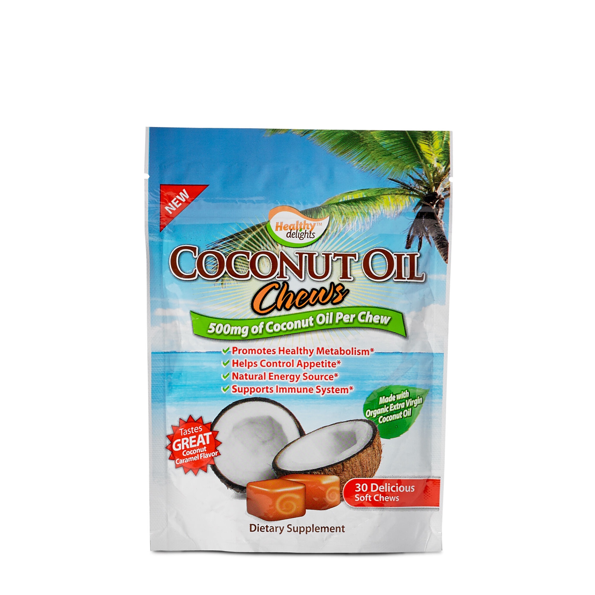 slide 1 of 1, Healthy Delights Coconut Oil Chews, 30 ct