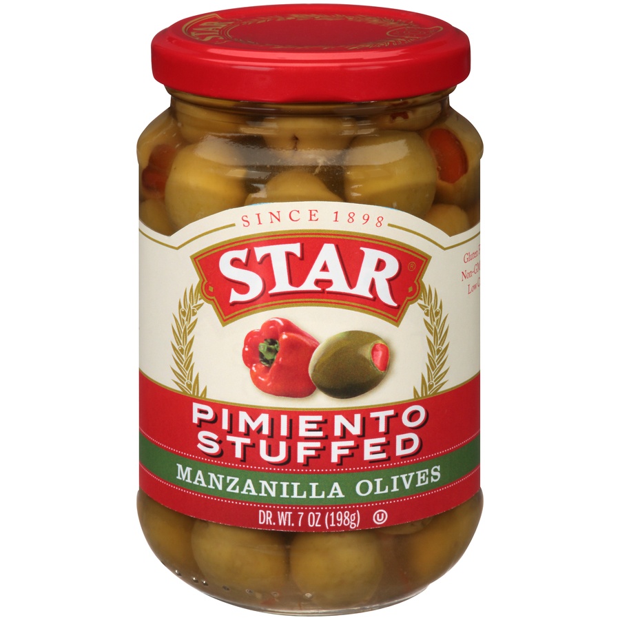 slide 1 of 6, STAR Pimiento Stuffed Manzanilla Olives, 7 oz