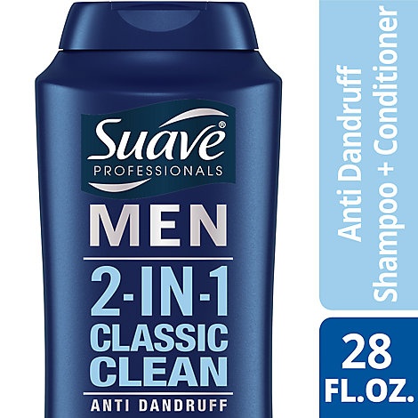 slide 1 of 1, Suave Professionals Men Shampoo & Conditioner 2 In 1 Anti Dandruff Classic Clean, 28 fl oz