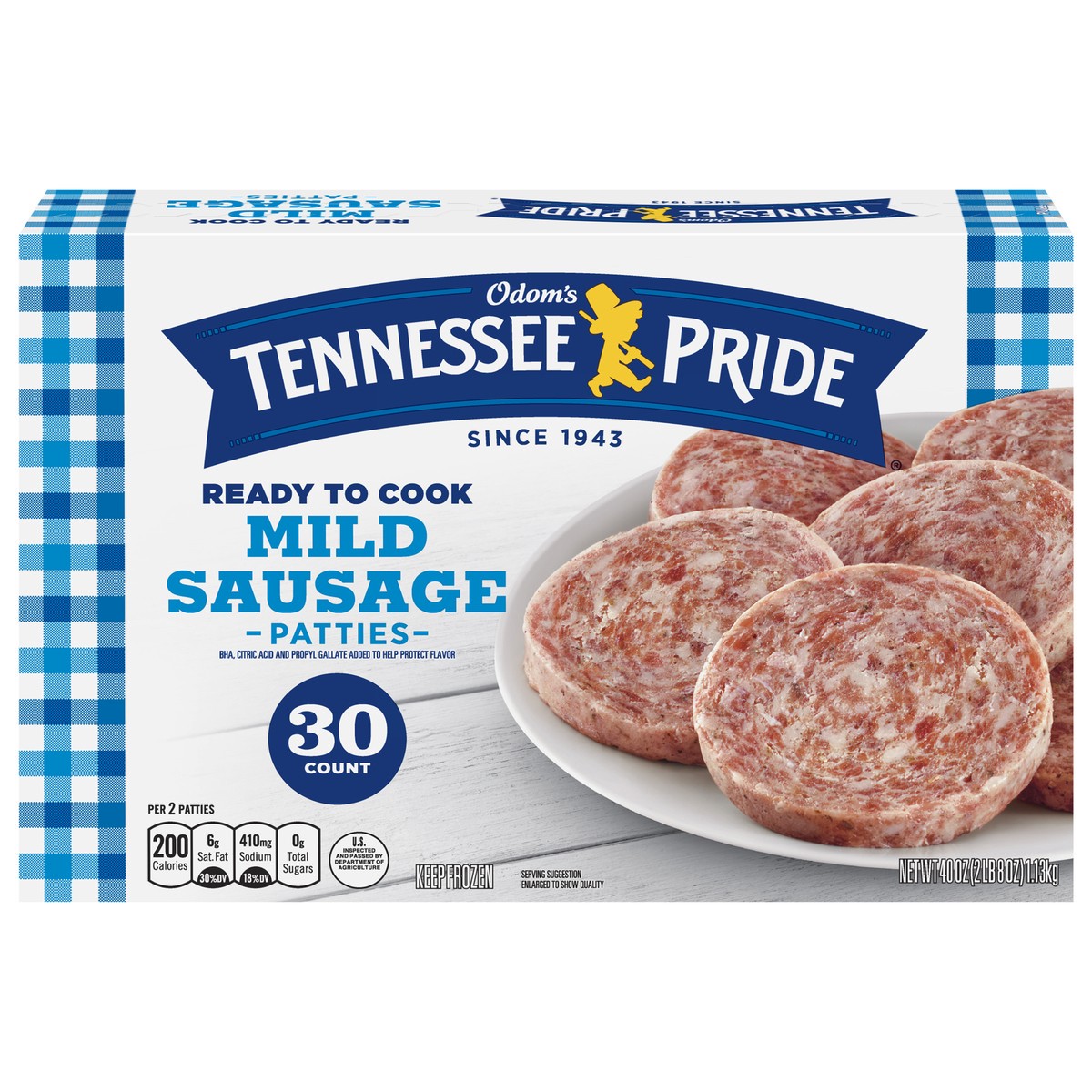 slide 1 of 5, Odom's Tennessee Pride Mild Breakfast Sausage Patties, 30 Count, 30 ct