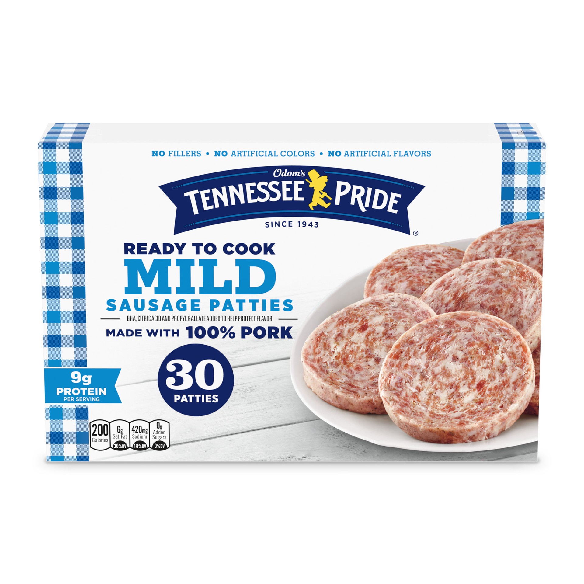 slide 1 of 5, Odom's Tennessee Pride Mild Breakfast Sausage Patties, 30 Count, 30 ct
