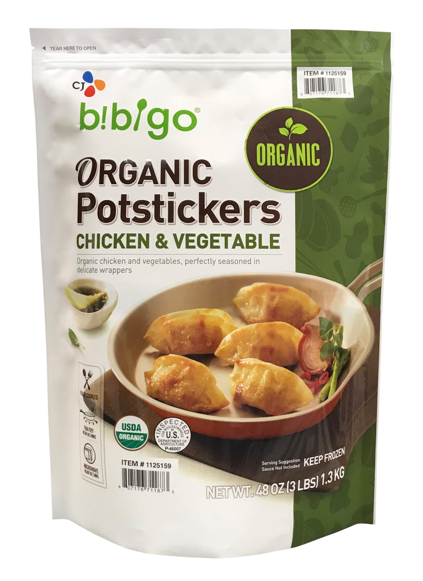 slide 1 of 2, Bibigo Organic Chicken & Vegetable Potstickers, 48 oz