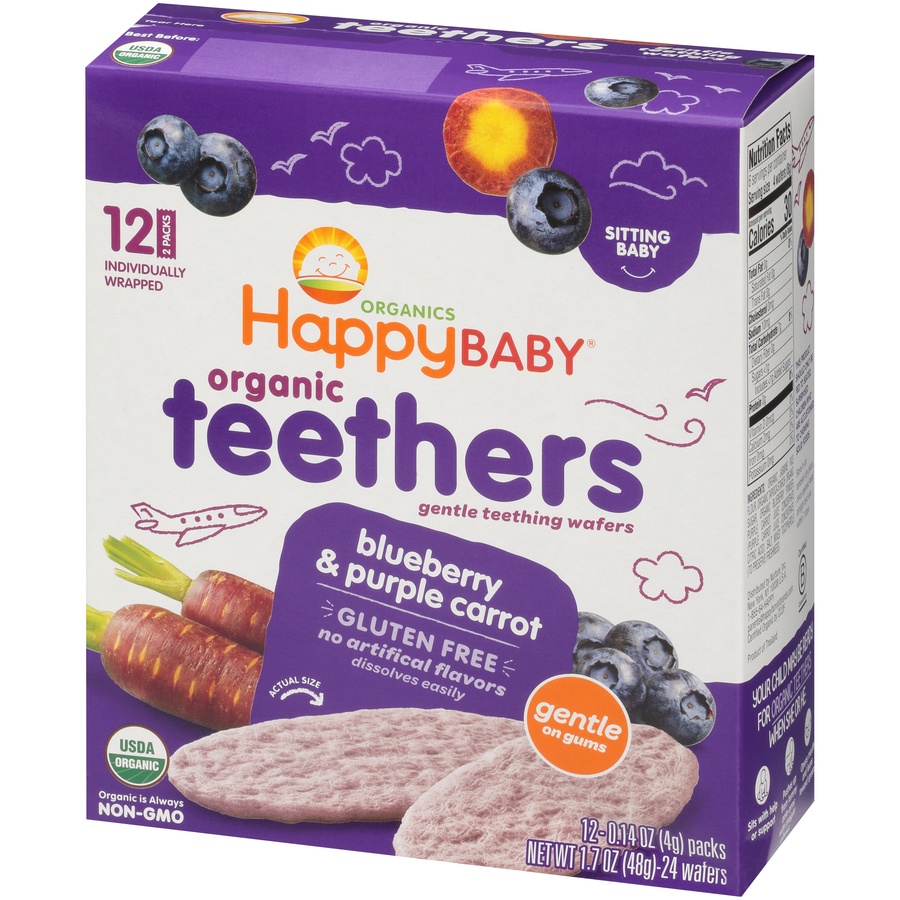 slide 2 of 8, Happy Baby Blueberry Purple Carrot Teething Wafers, 12 ct; 0.14 oz