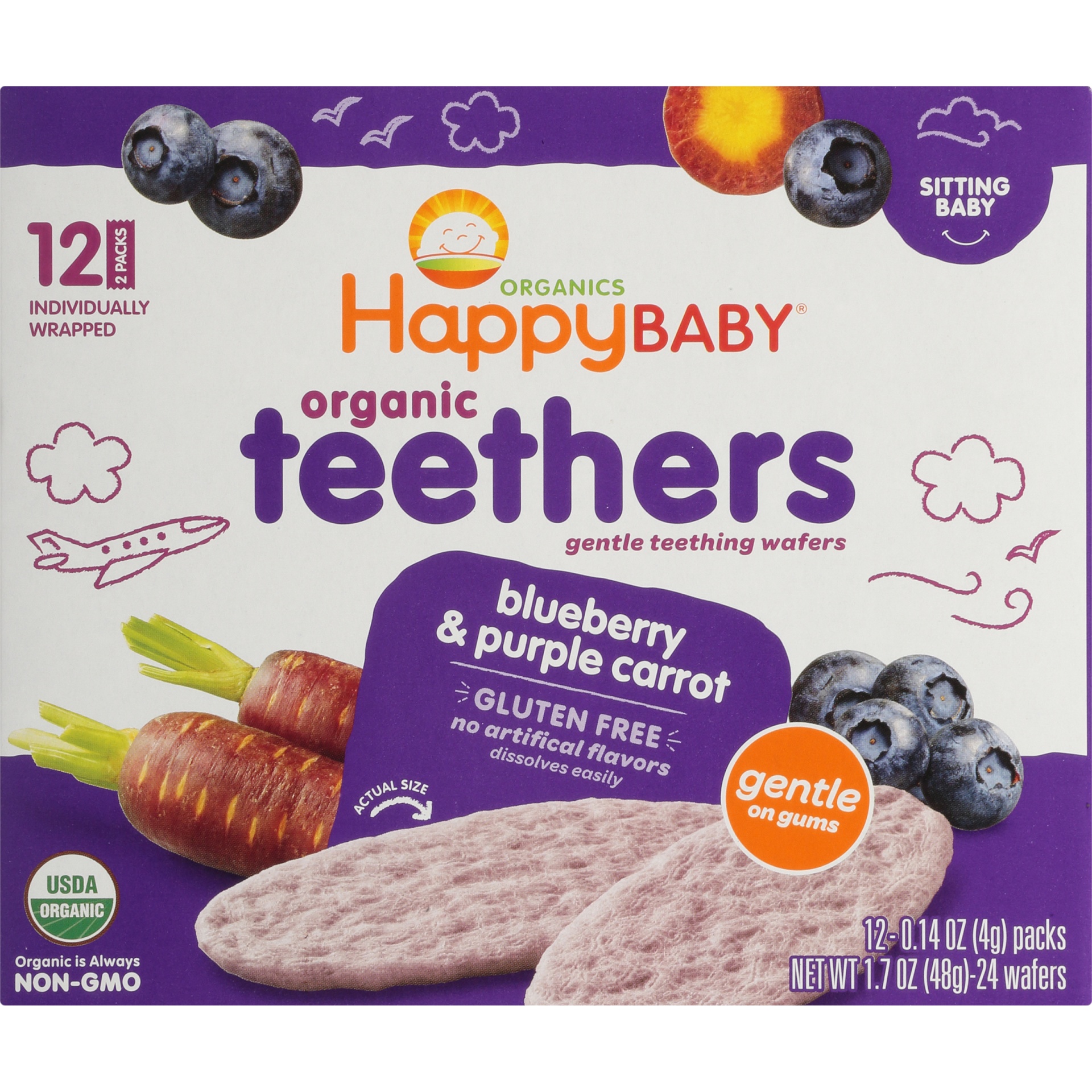 slide 4 of 8, Happy Baby Blueberry Purple Carrot Teething Wafers, 12 ct; 0.14 oz