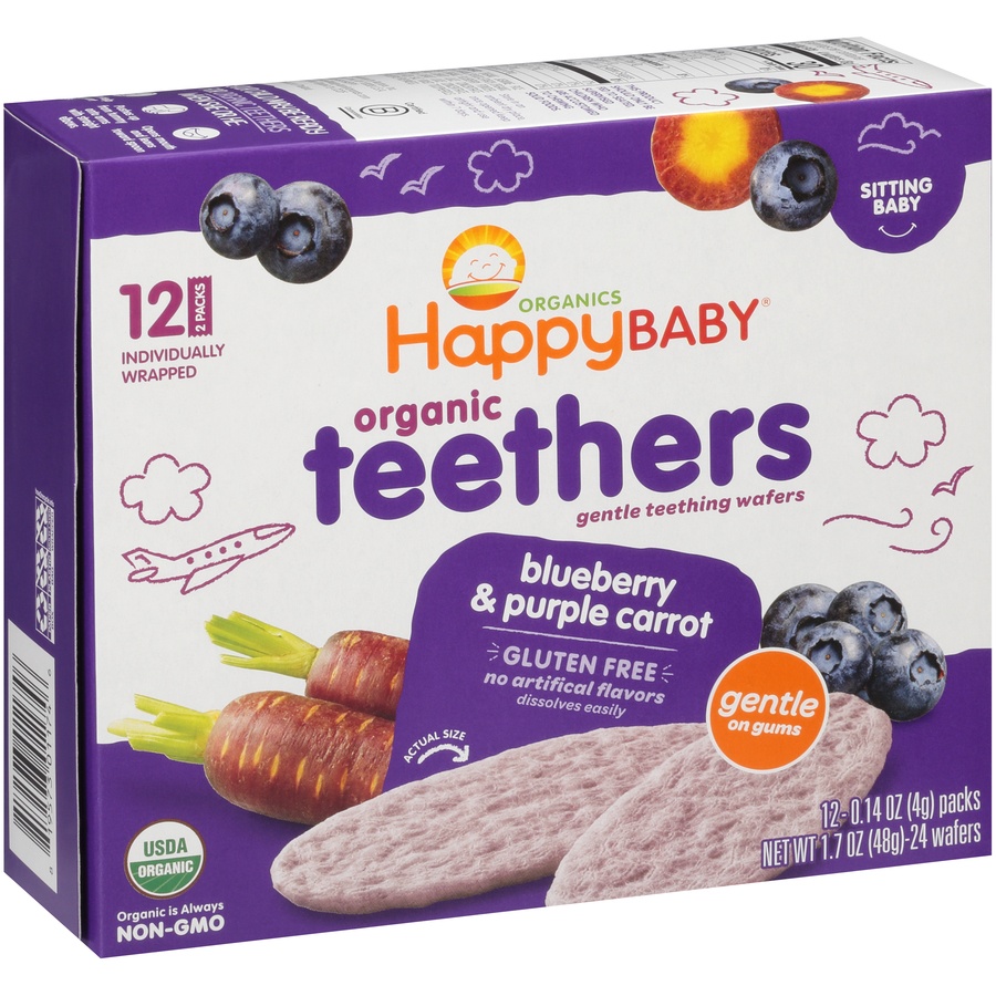slide 7 of 8, Happy Baby Blueberry Purple Carrot Teething Wafers, 12 ct; 0.14 oz