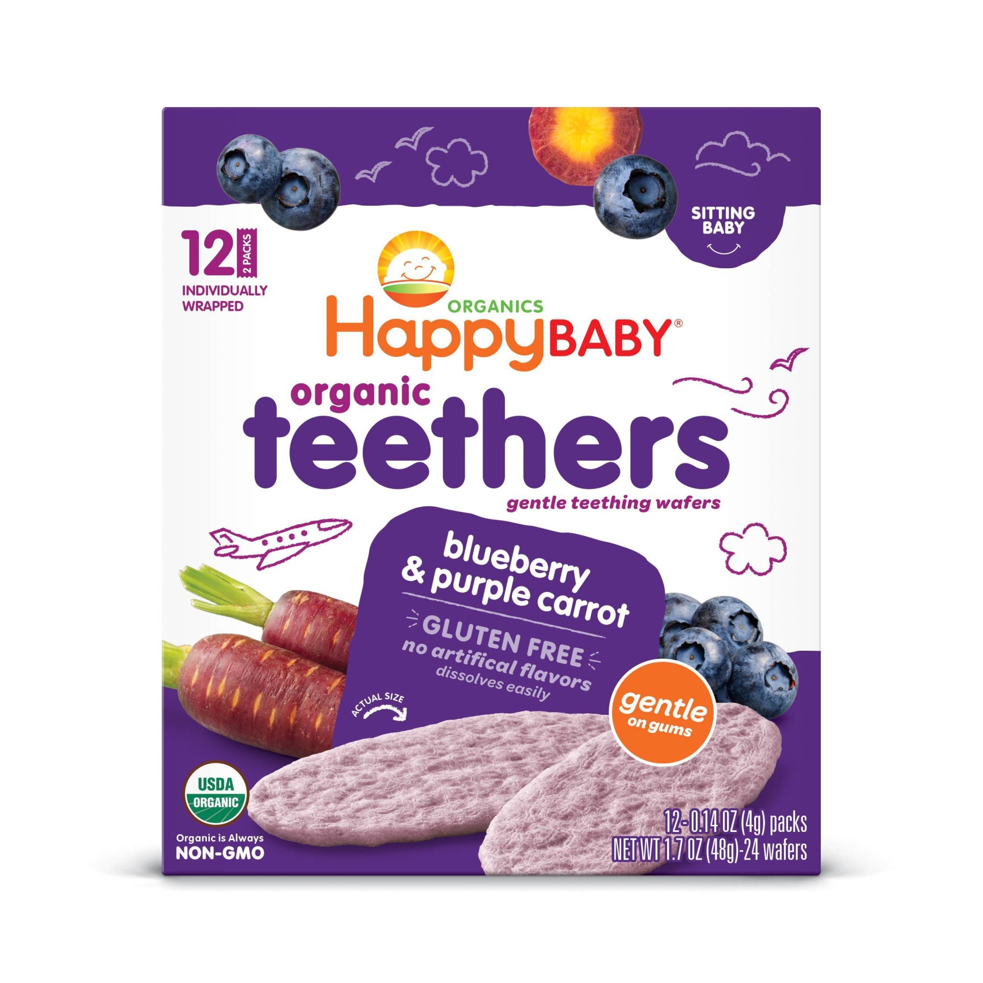 slide 1 of 10, Happy Baby Blueberry Purple Carrot Teething Wafers, 12 ct; 0.14 oz