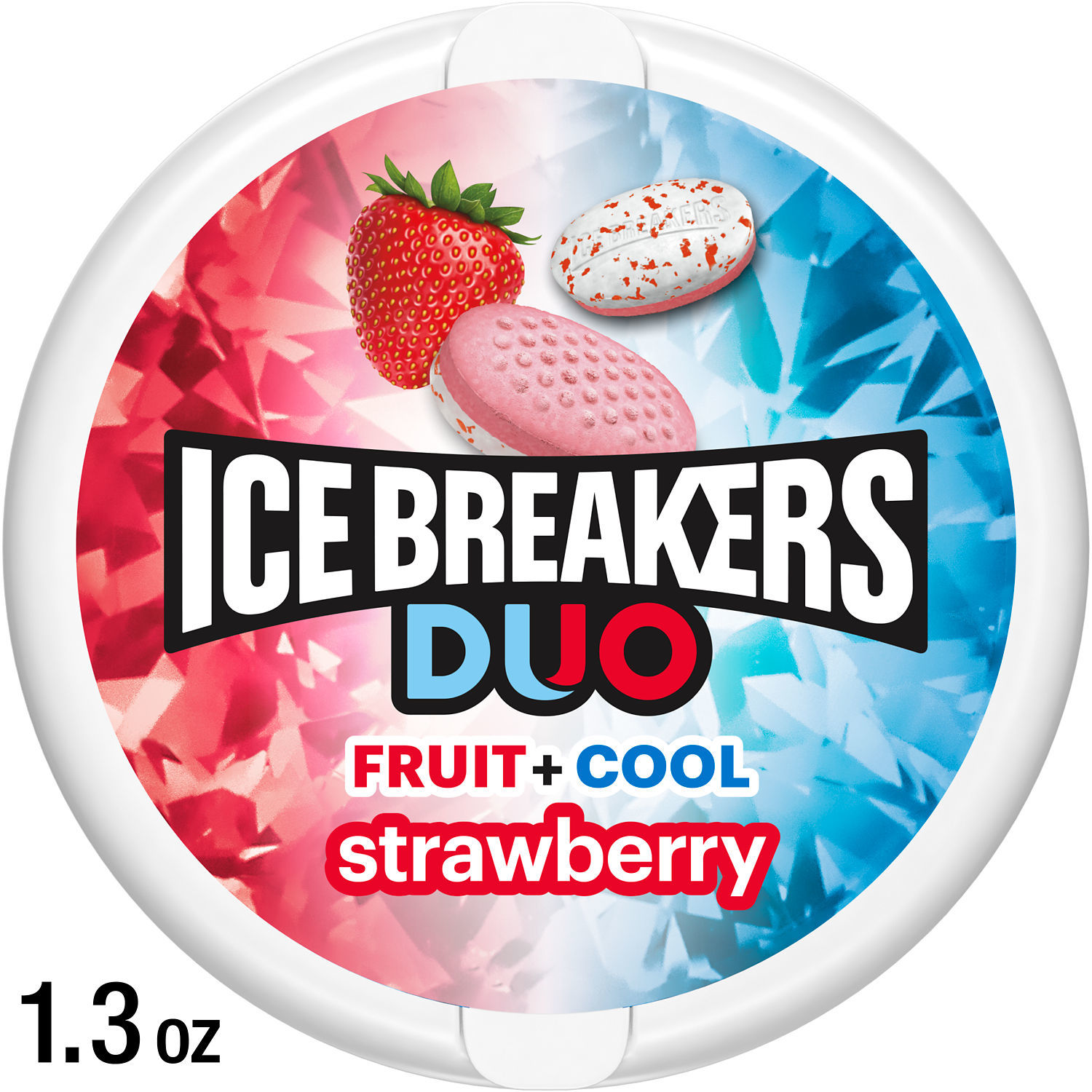 slide 1 of 8, Ice Breakers Duo Fruit Plus Cool Strawberry Sugar Free Mints Tin, 1.3 oz, 1.3 oz
