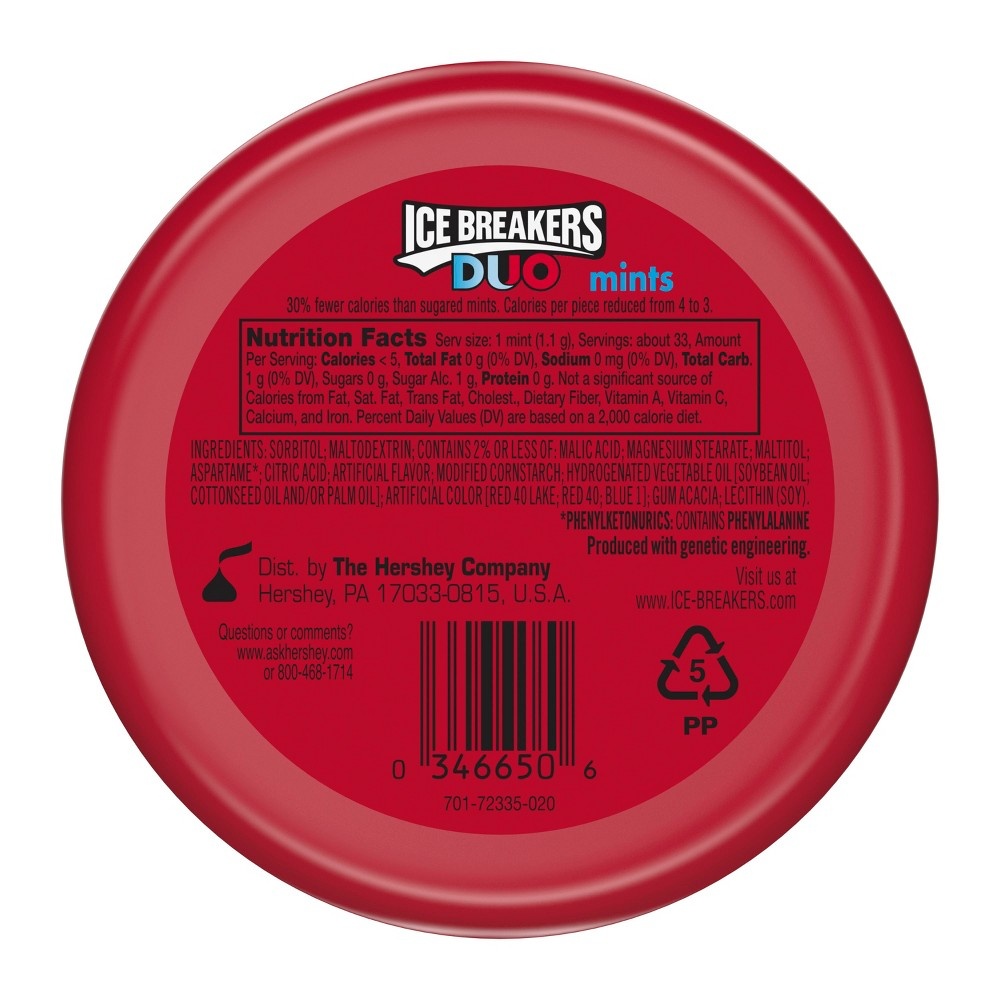 slide 2 of 2, Ice Breakers Duo Strawberry Sugar Free Mint Candies, 1.3 oz