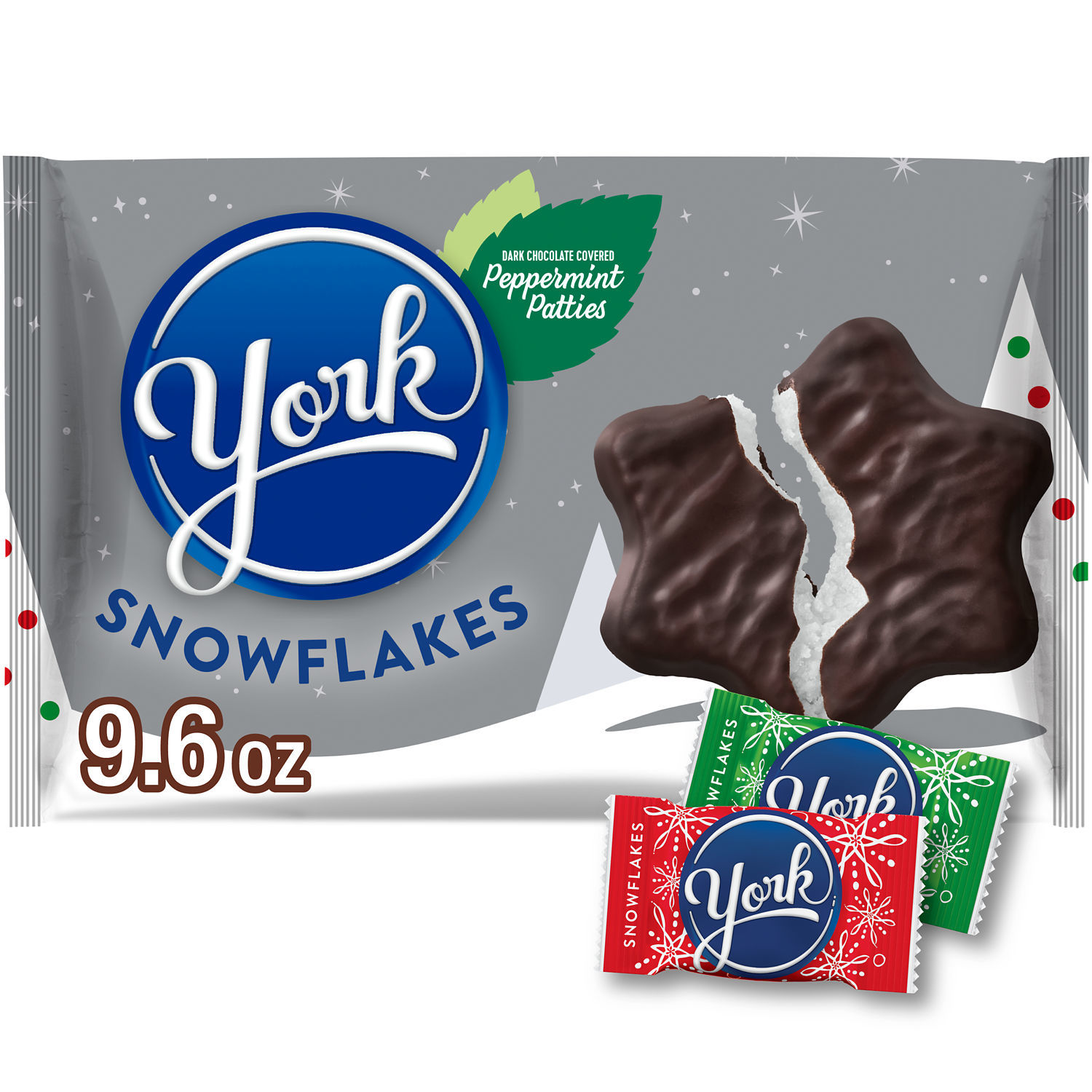 slide 1 of 8, York Peppermint Patties, Dark Chocolate Covered, Snowflakes, 9.6 oz