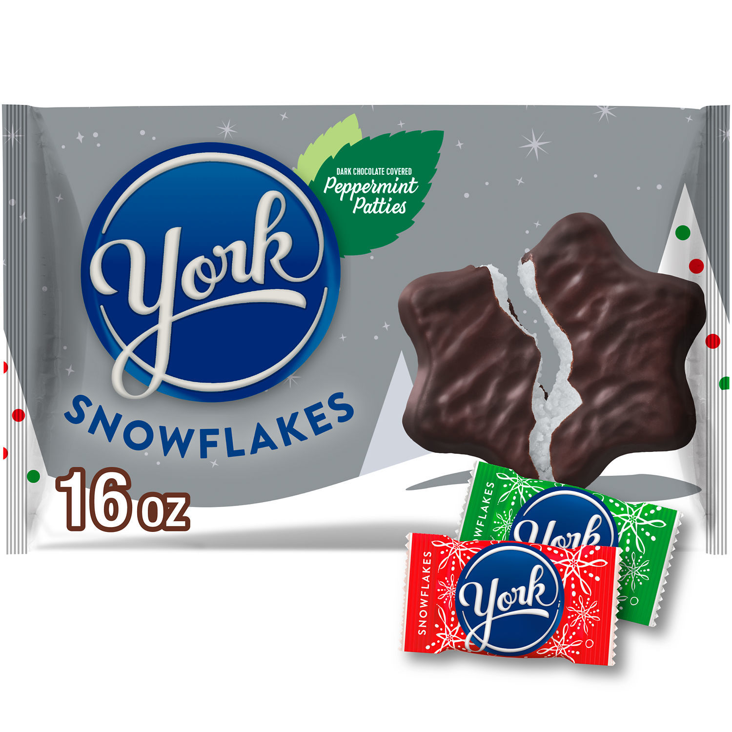 slide 1 of 8, York Peppermint Patties, Dark Chocolate Covered, Snowflakes, 16 oz