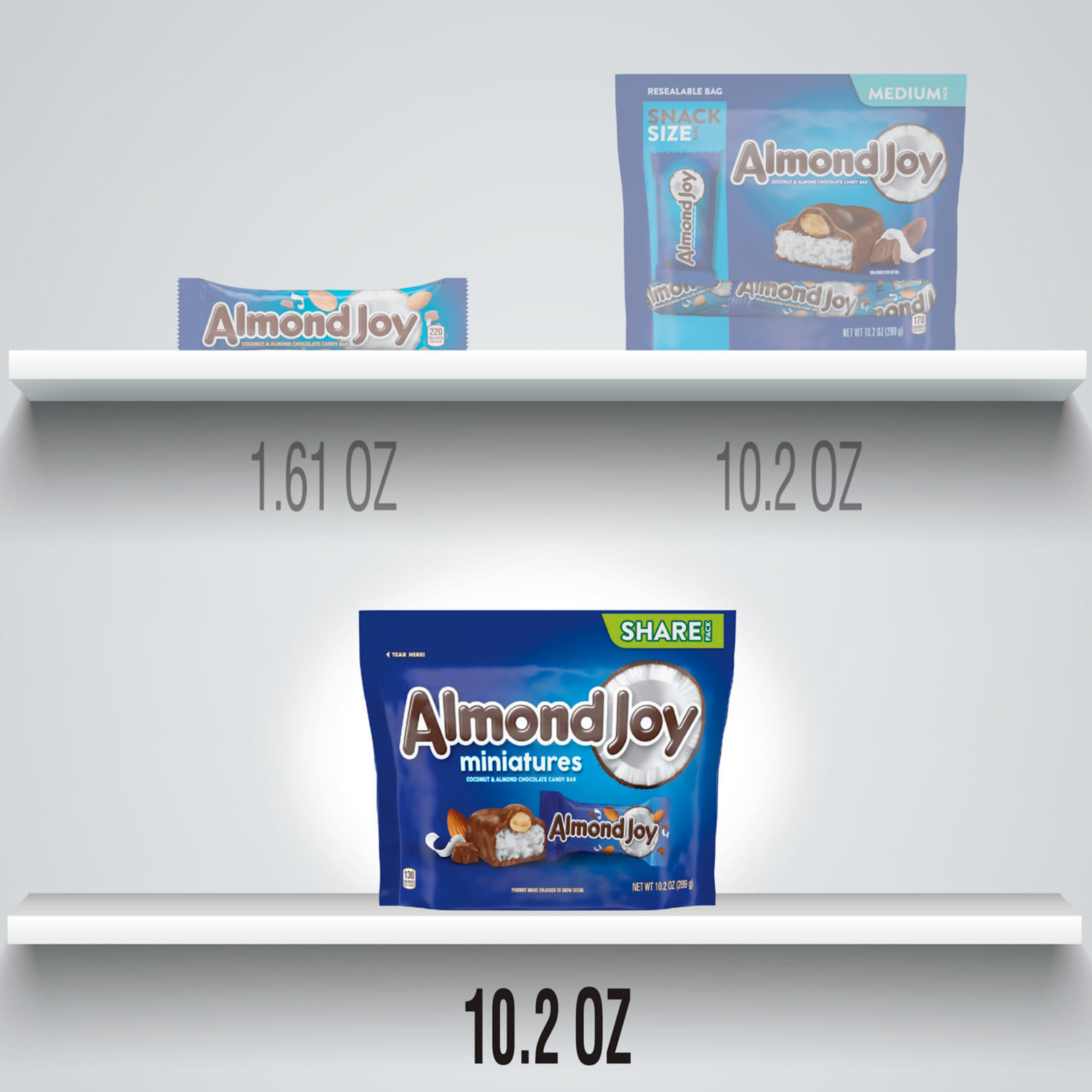 slide 5 of 8, ALMOND JOY Miniatures Coconut and Almond Chocolate Candy Share Pack, 10.2 oz, 10.2 oz