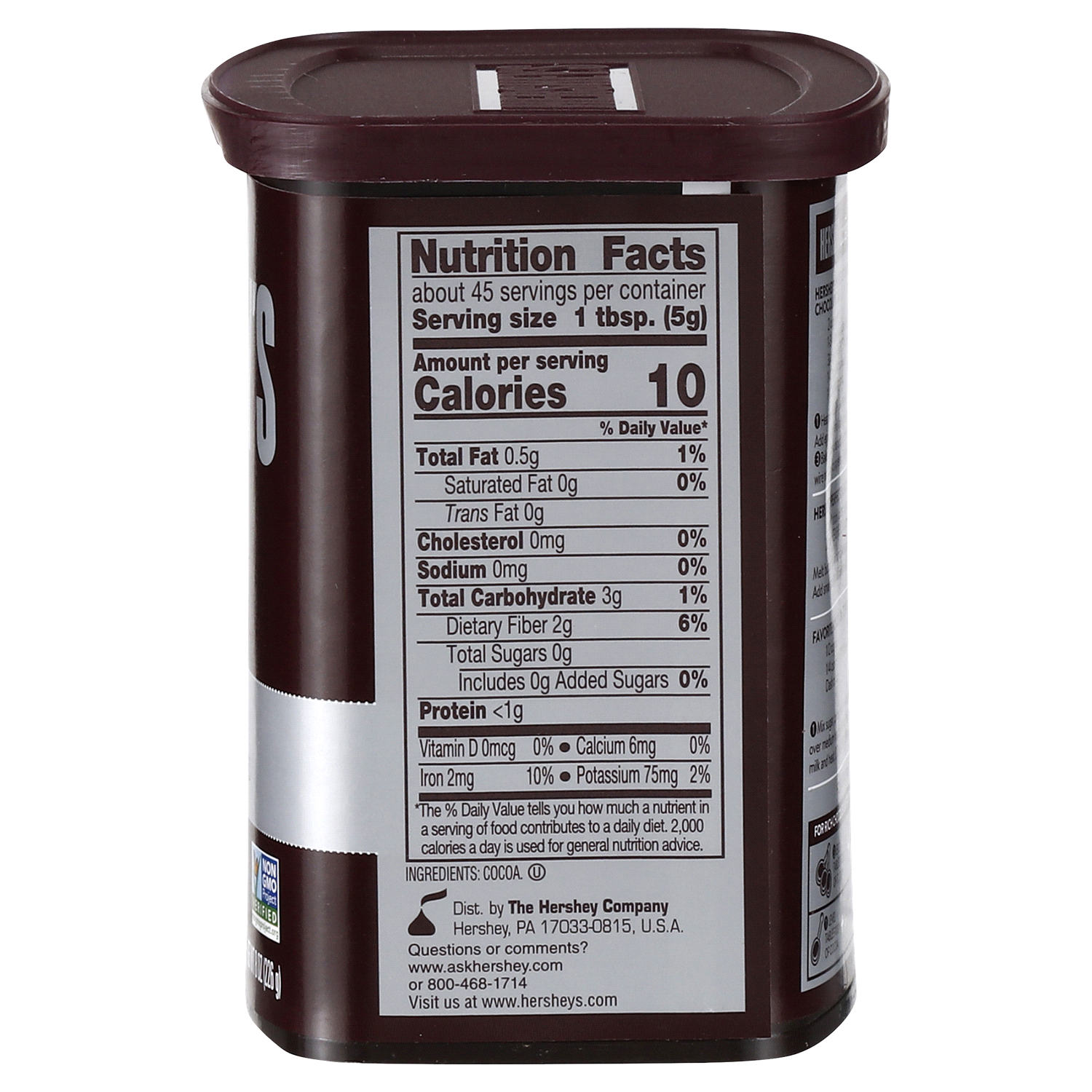 slide 2 of 2, Hershey's Cocoa, Unsweetened, 100% Cacao, Natural, Chocolate, 6 oz