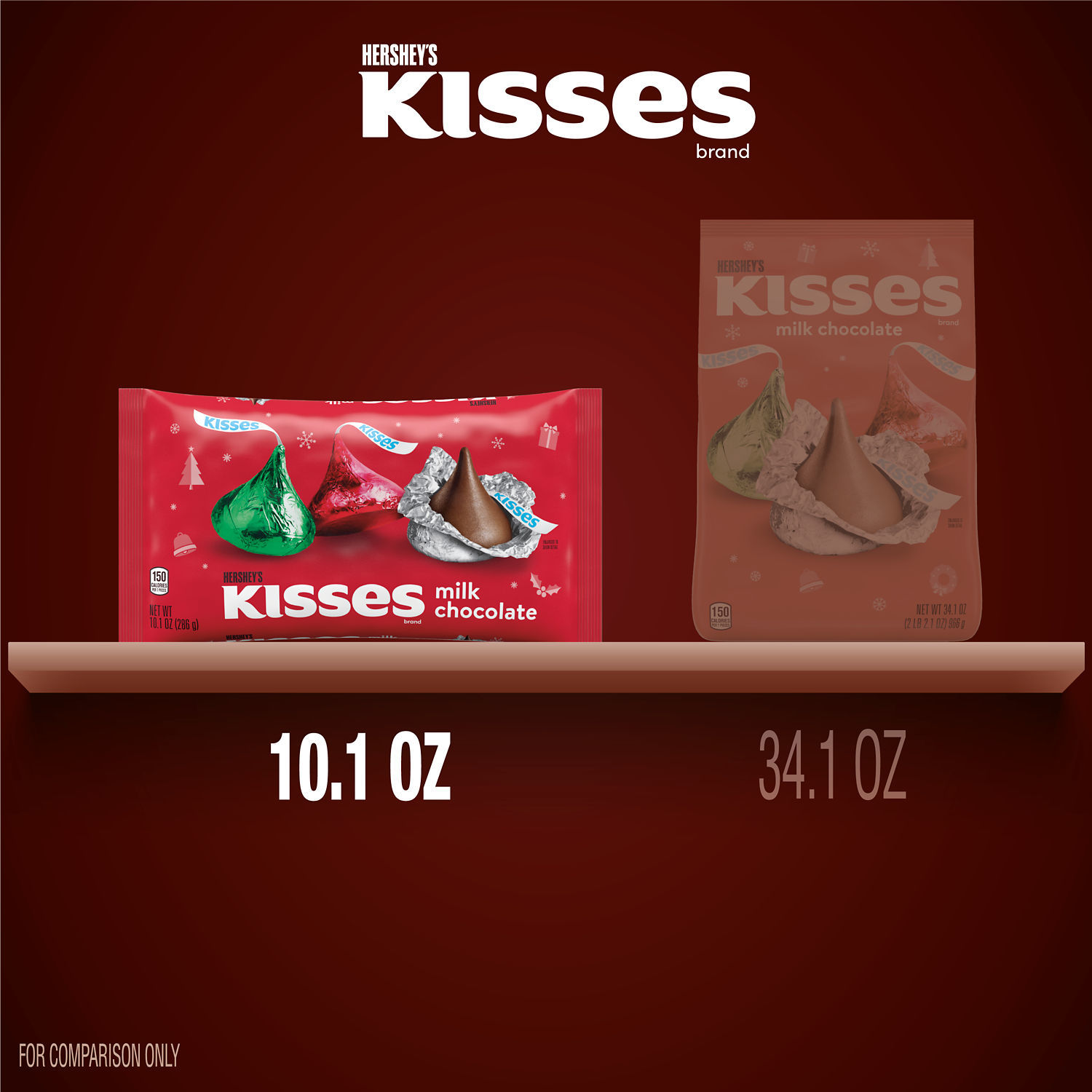 slide 3 of 8, HERSHEY'S KISSES Milk Chocolate Candy, Christmas, 10.1 oz, Bag, 10.1 oz