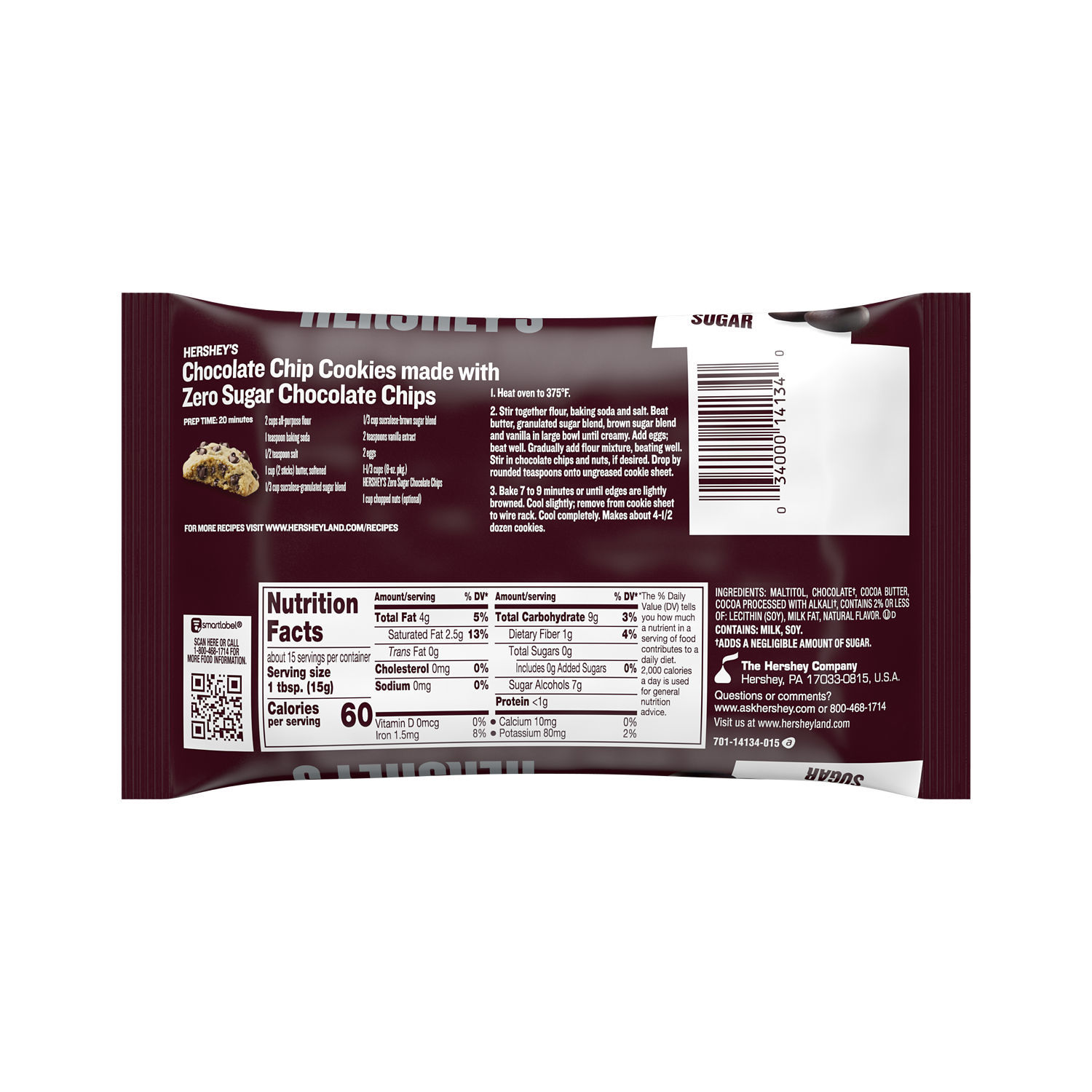 slide 7 of 8, HERSHEY'S Sugar Free Chocolate Baking Chips, Gluten Free, 8 oz, Bag, 8 oz