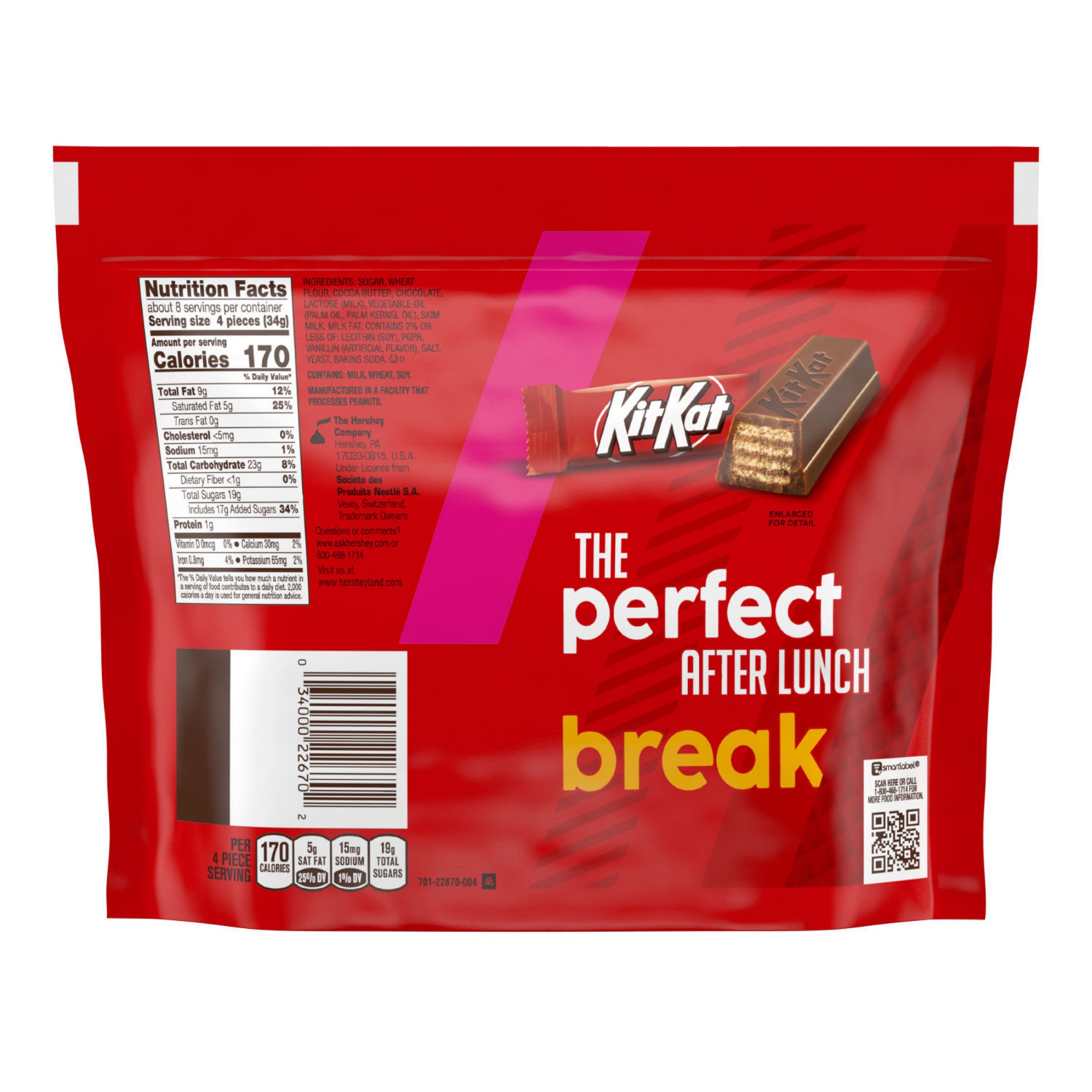 slide 6 of 8, KIT KAT Chocolate Candy, Milk Chocolate, Wafer Bars, Miniatures, 10.1 oz