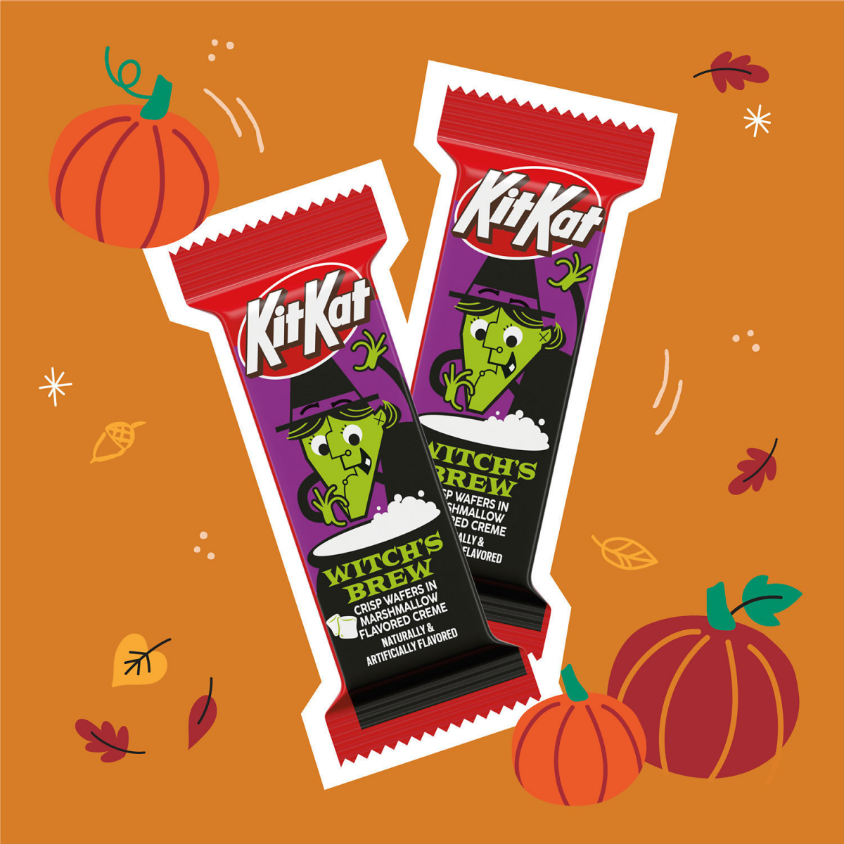 slide 4 of 8, KIT KAT Wafer Bar Witch's Brew Halloween Candy, Crisp Wafers in Green Crème, 9.8 oz