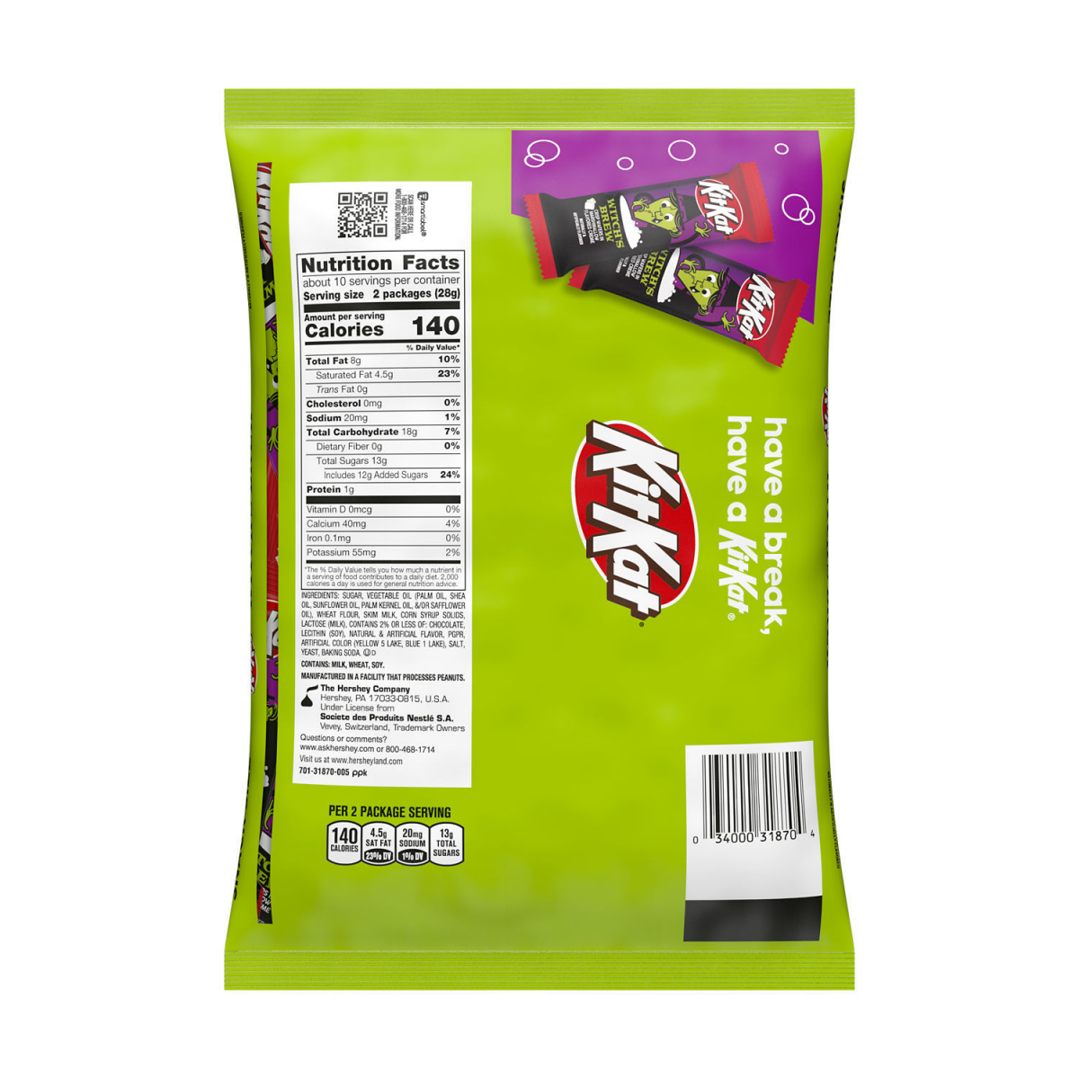 slide 5 of 8, KIT KAT Wafer Bar Witch's Brew Halloween Candy, Crisp Wafers in Green Crème, 9.8 oz