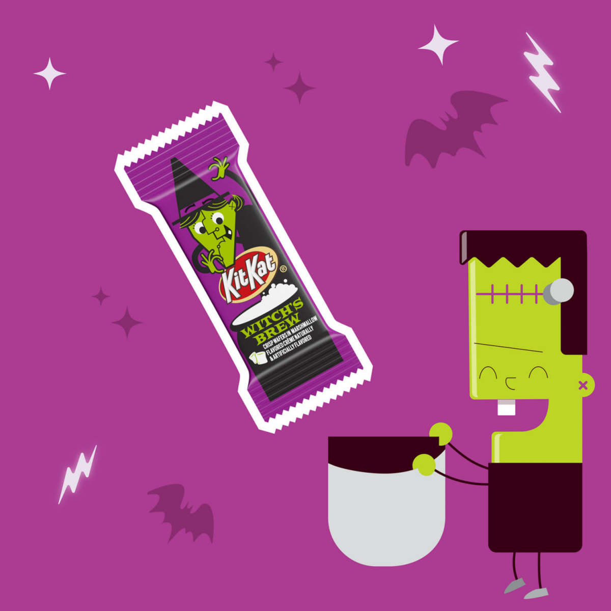 slide 8 of 8, KIT KAT Wafer Bar Witch's Brew Halloween Candy, Crisp Wafers in Green Crème, 9.8 oz