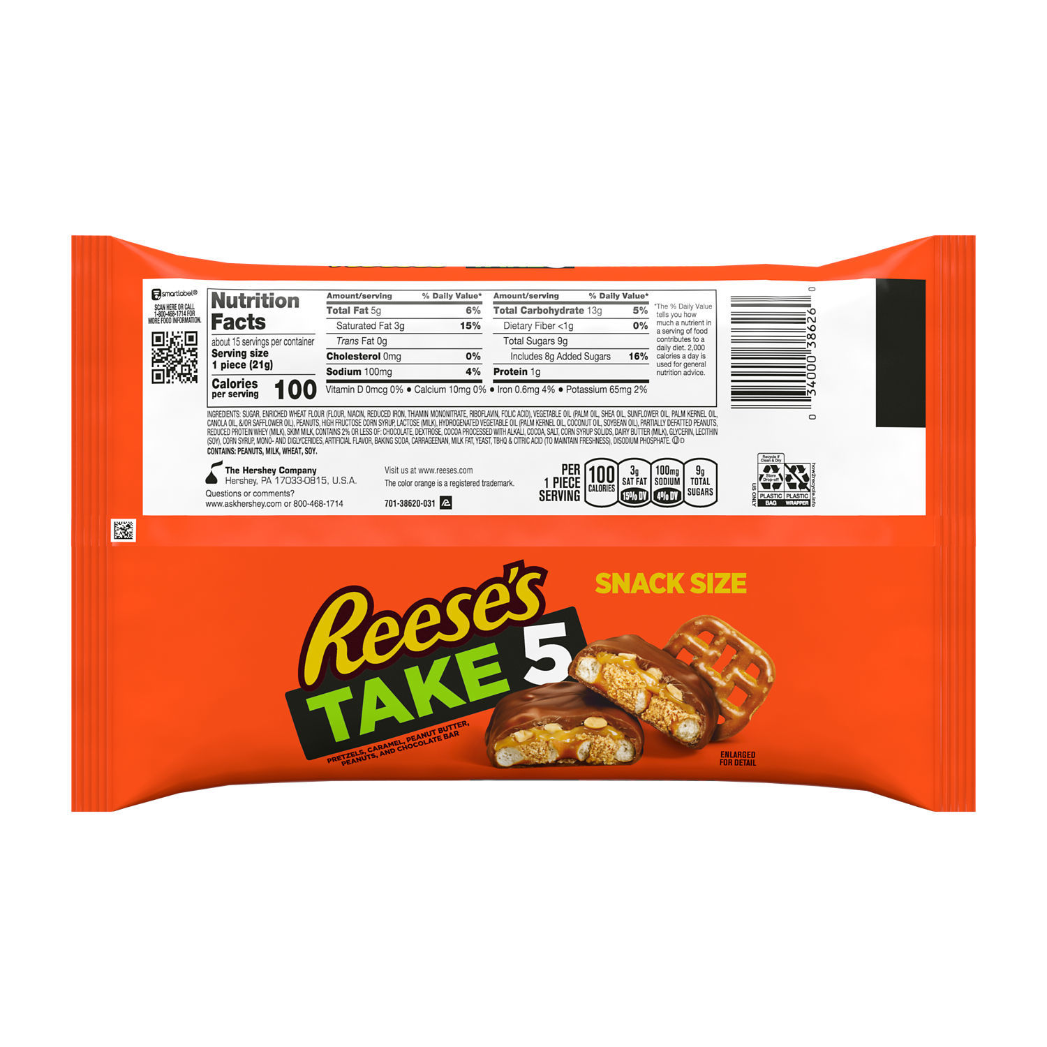 slide 7 of 8, Reese's Candy Bars, Chocolate, Peanut Butter, Peanuts, Caramel, Pretzels, Snack Size, 11.25 oz