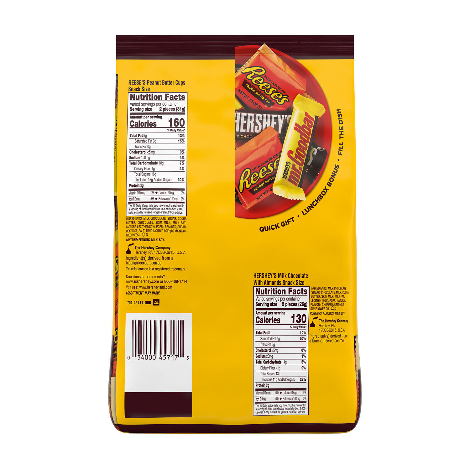 slide 3 of 4, HERSHEY'S and REESE'S Assorted Chocolate Flavored Snack Size, Candy Party Pack, 29.2 oz, 29.2 oz