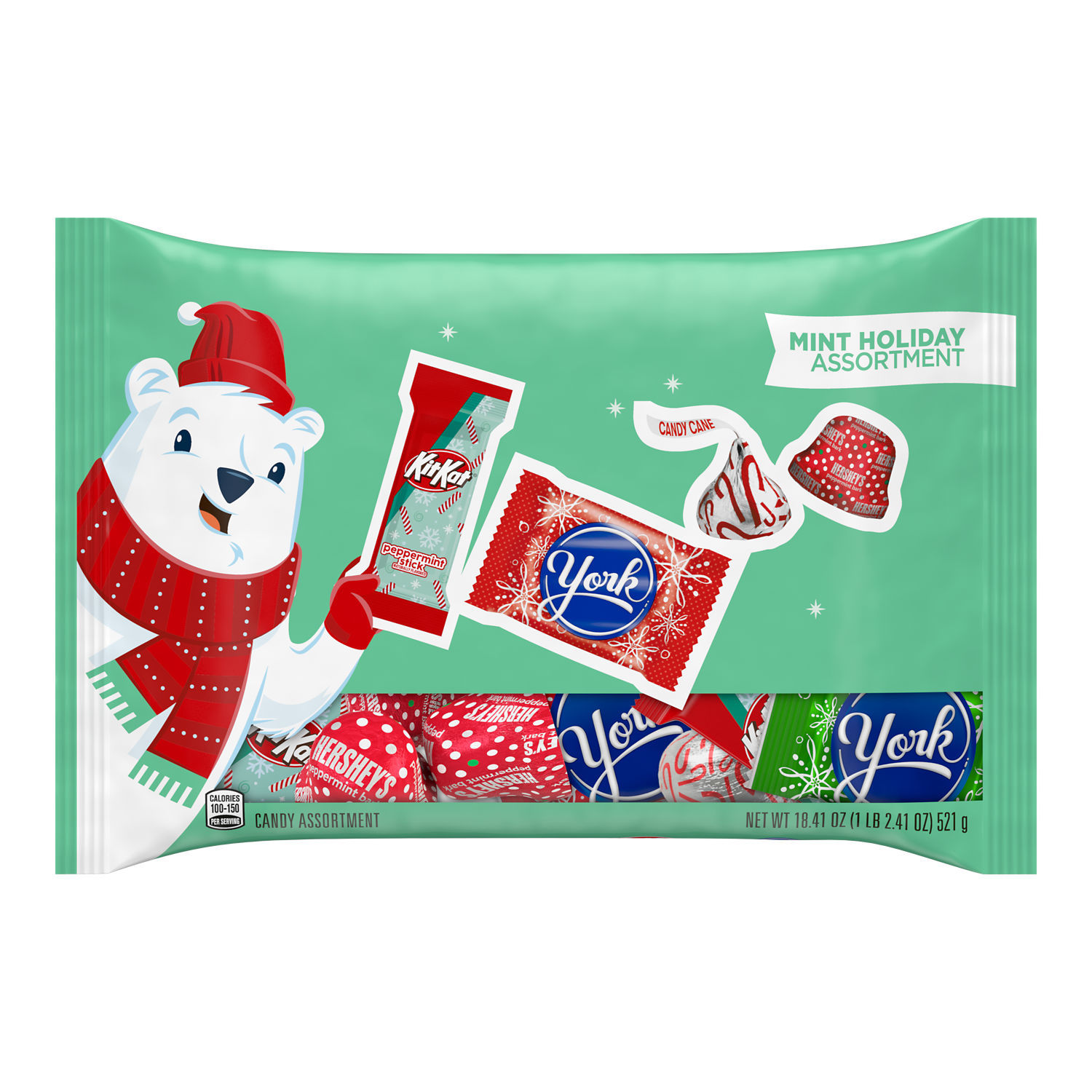 slide 1 of 6, HERSHEY'S, KIT KAT and YORK Assorted Mint Flavored, Christmas Candy Variety Bag, 18.41 oz, 18.41 oz