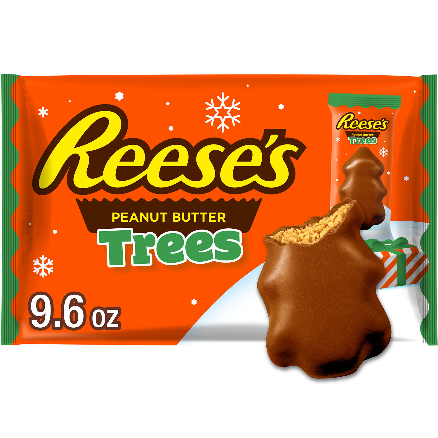slide 1 of 8, REESE'S Milk Chocolate Snack Size Peanut Butter Trees, Christmas Candy Bag, 9.6 oz, 9.6 oz