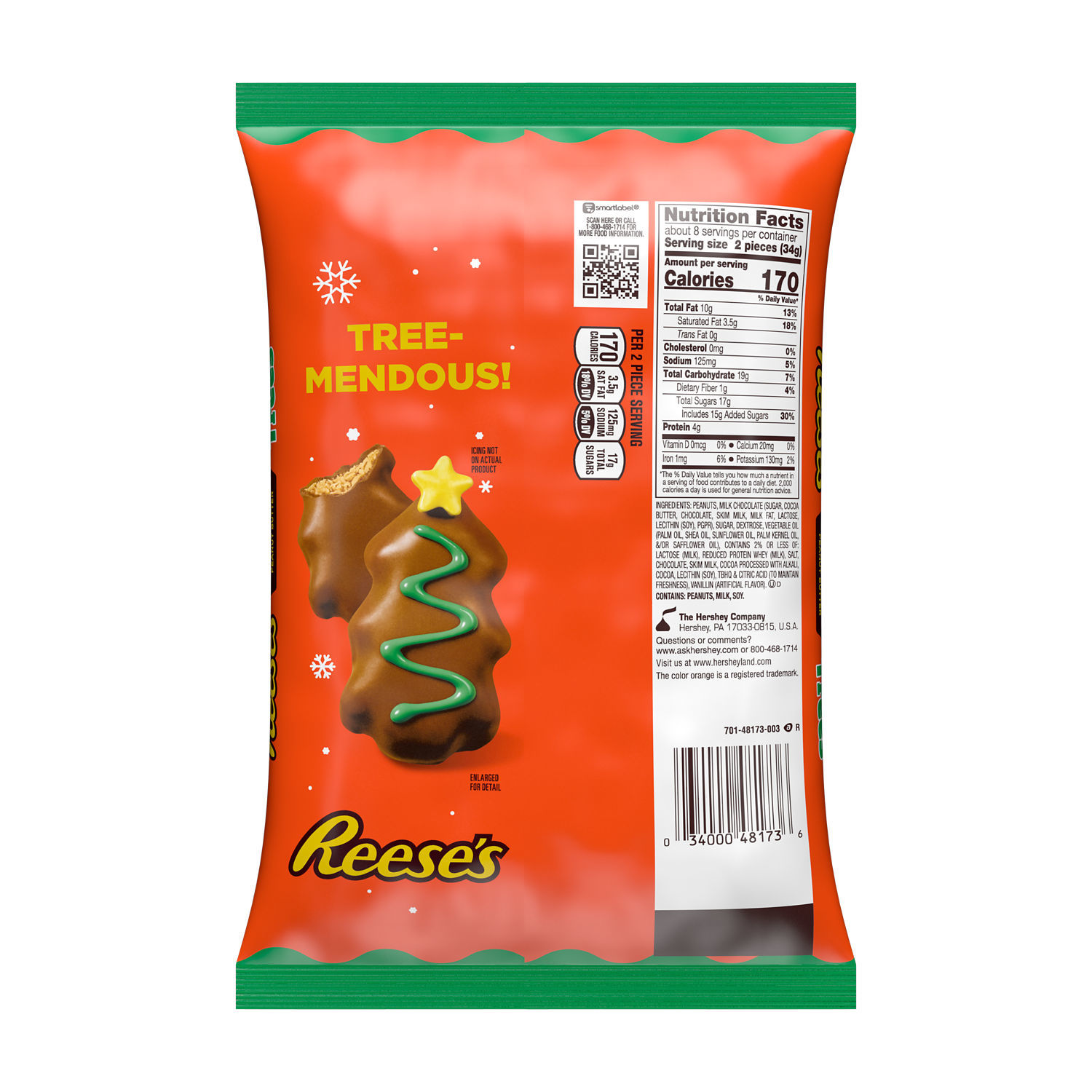 slide 7 of 8, REESE'S Milk Chocolate Snack Size Peanut Butter Trees, Christmas Candy Bag, 9.6 oz, 9.6 oz