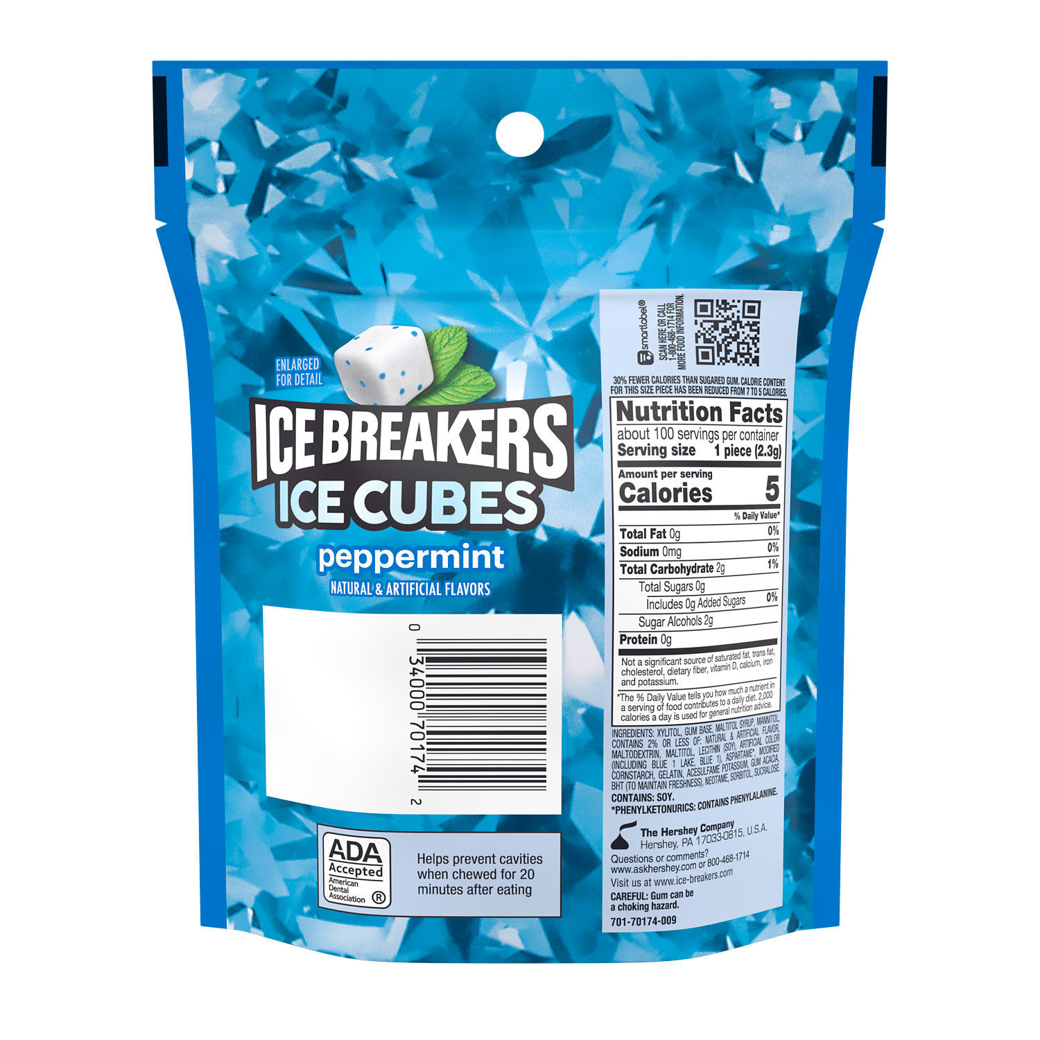 slide 7 of 8, Ice Breakers Ice Cubes Peppermint Flavored Sugar Free Chewing Gum Pouch, 8.11 oz (100 Pieces), 100 ct