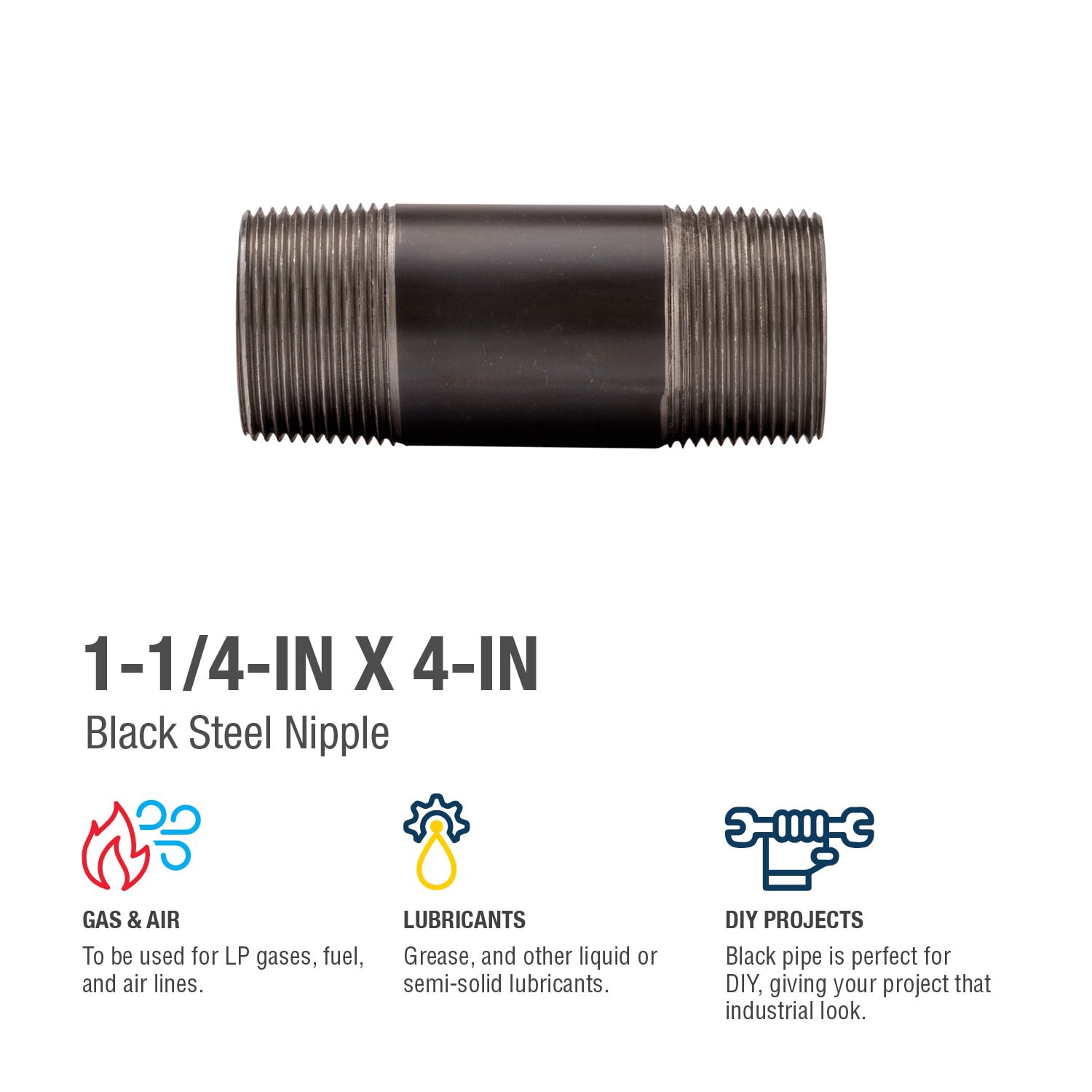 slide 4 of 6, RELIABILT 1-1/4-in x 4-in Black Nipple, 1 ct