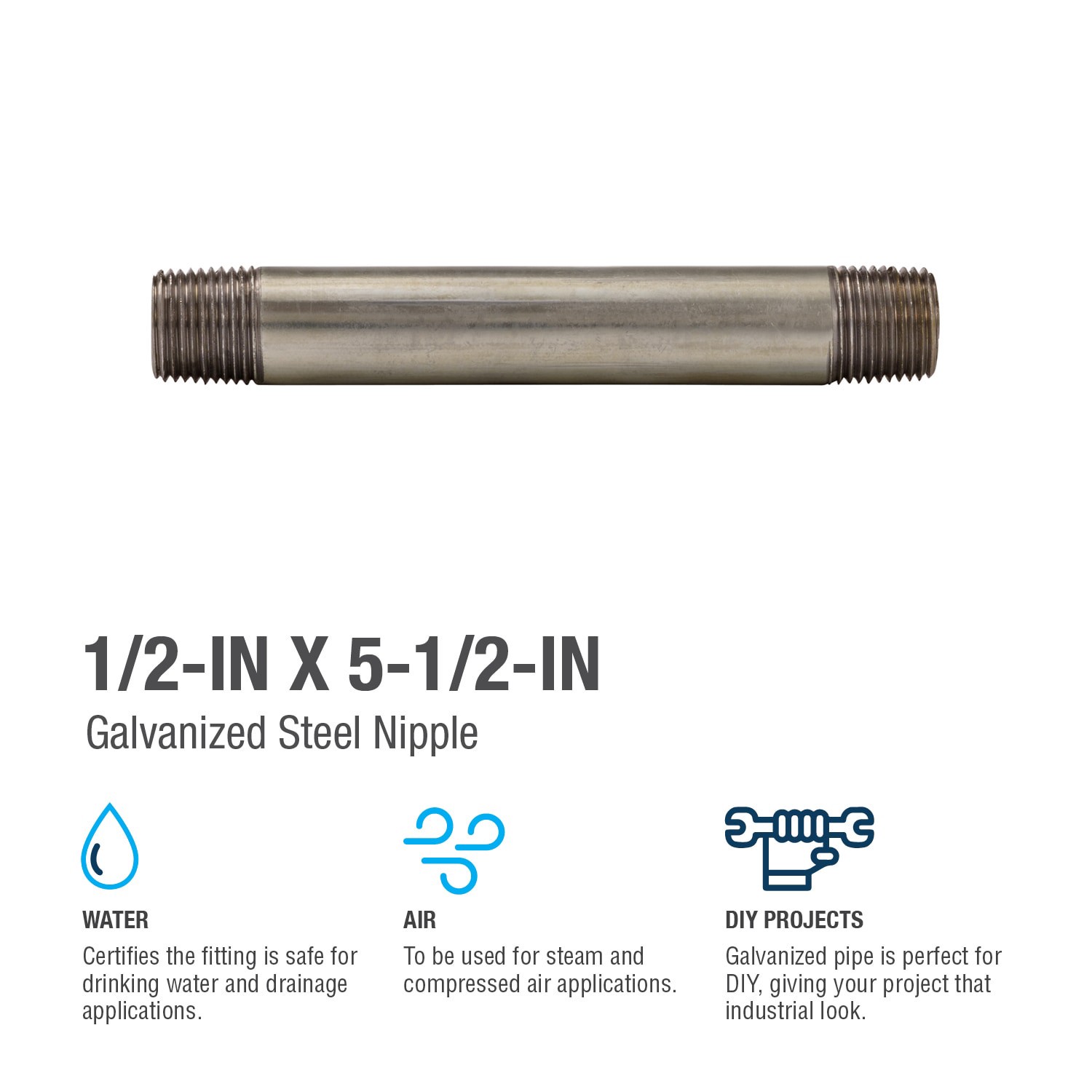 slide 4 of 6, RELIABILT 1/2-in x 5-1/2-in Galvanized Nipple, 1 ct