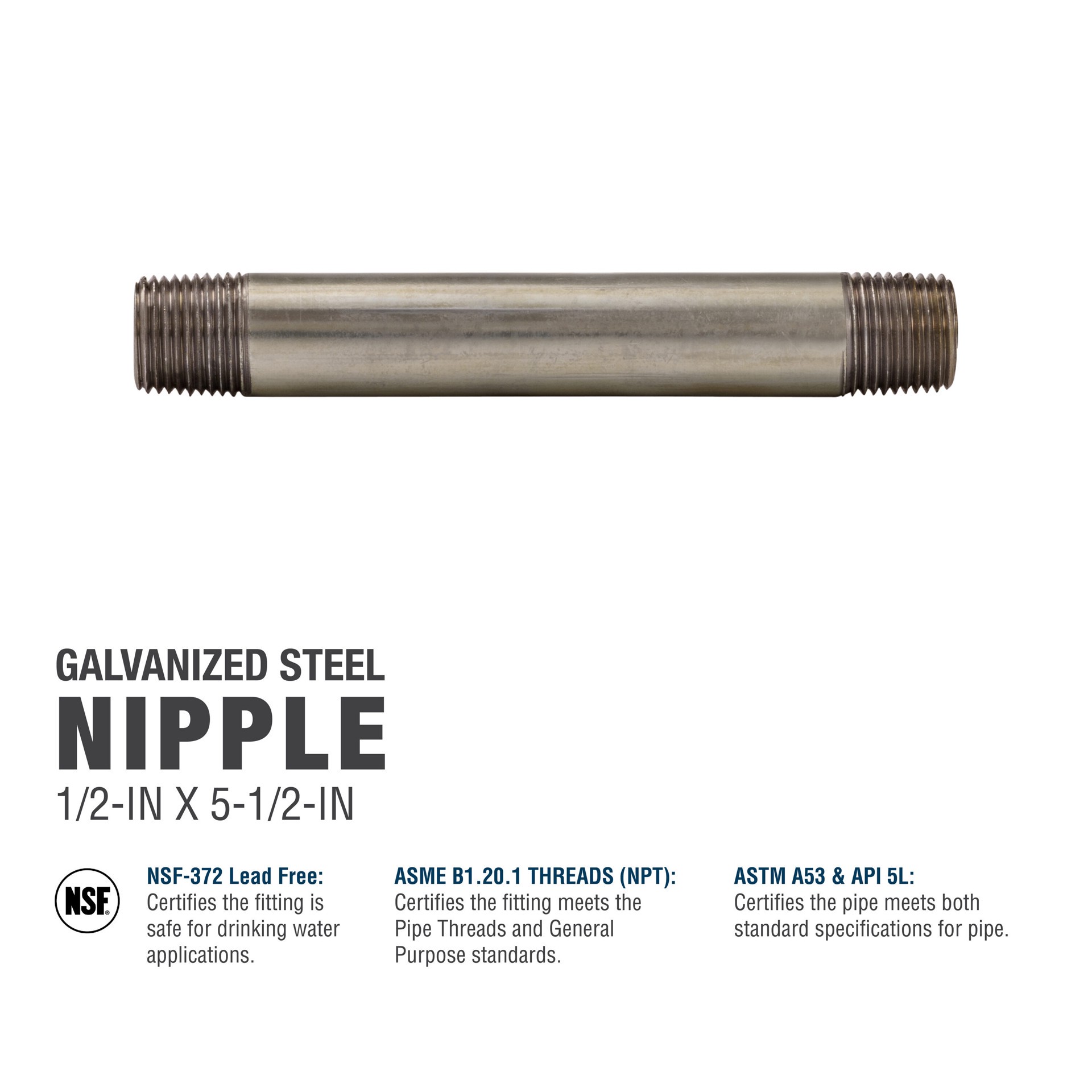 slide 5 of 6, RELIABILT 1/2-in x 5-1/2-in Galvanized Nipple, 1 ct