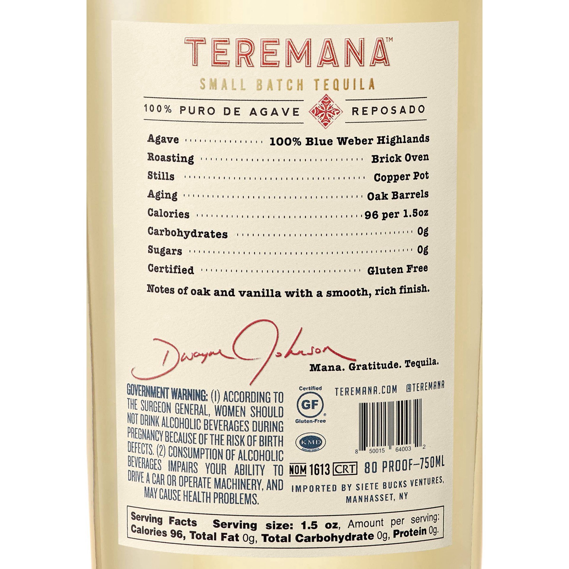 slide 4 of 7, Teremana Tequila Reposado 750ml, 750 ml