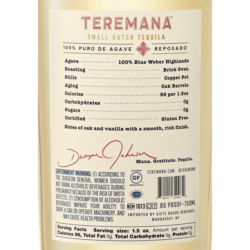 slide 3 of 7, Teremana Tequila Reposado 750ml, 750 ml