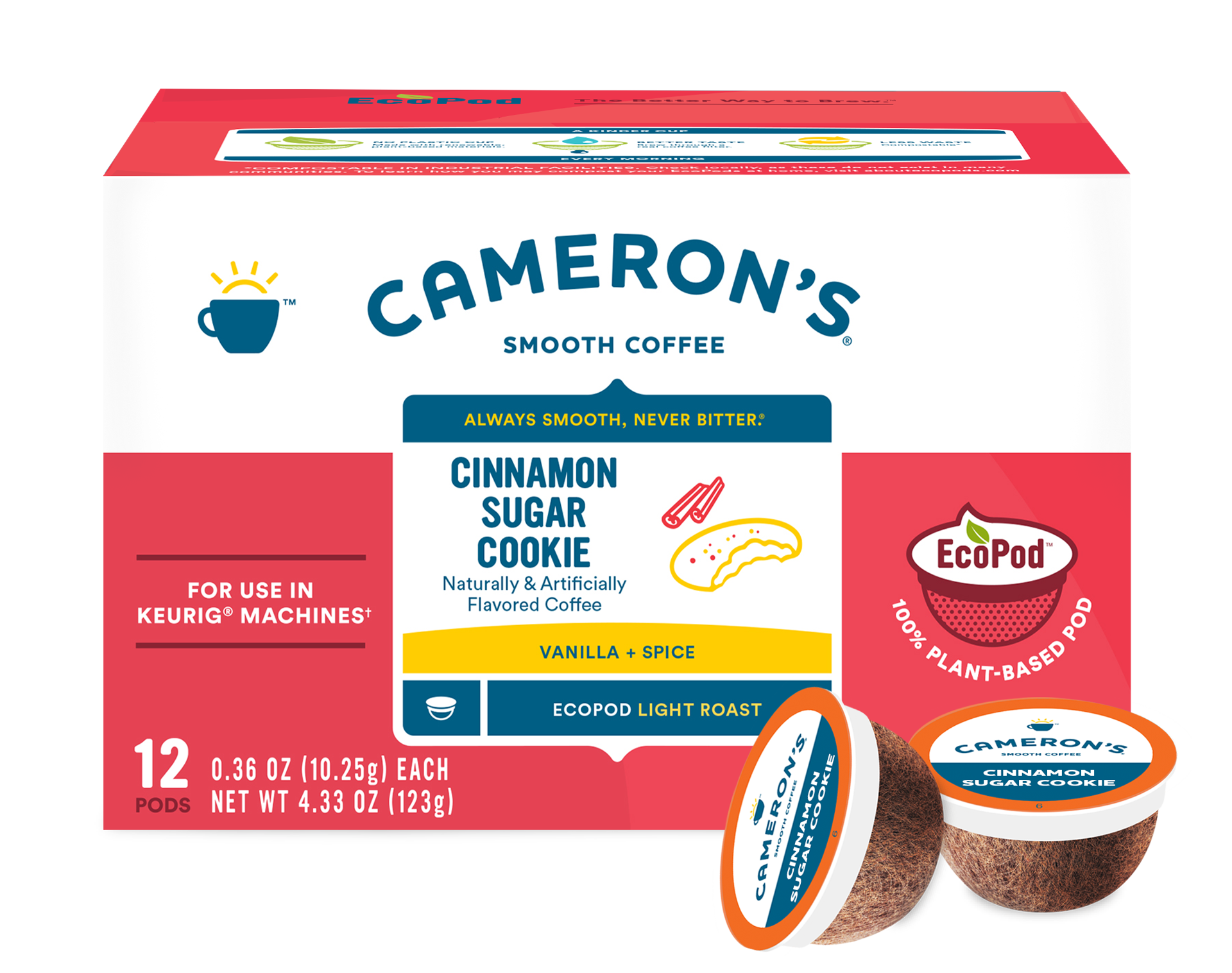 slide 1 of 1, Cameron's Coffee Single Serve Pods, Flavored, Cinnamon Sugar Cookie, 12 Count, 4.33 oz