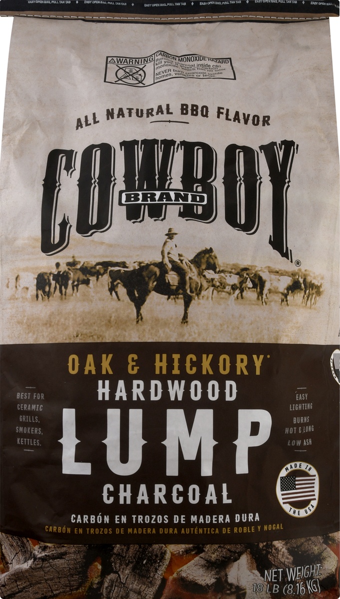 slide 11 of 11, Cowboy Charcoal Hardwood Oak & Hickory Lump Charcoal 18 lb, 18 lb