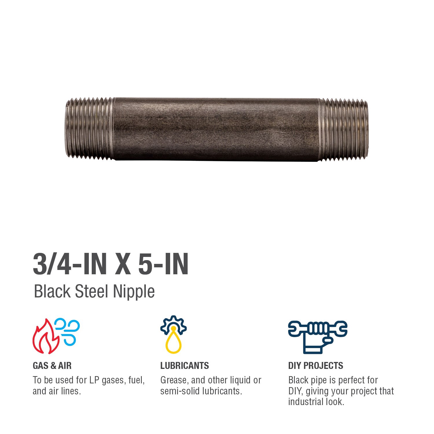 slide 4 of 6, RELIABILT 3/4-in x 5-in Black Nipple, 1 ct