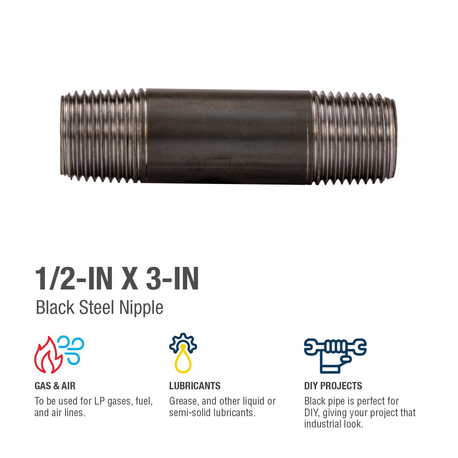 slide 4 of 6, RELIABILT 1/2-in x 3-in Black Nipple, 1 ct