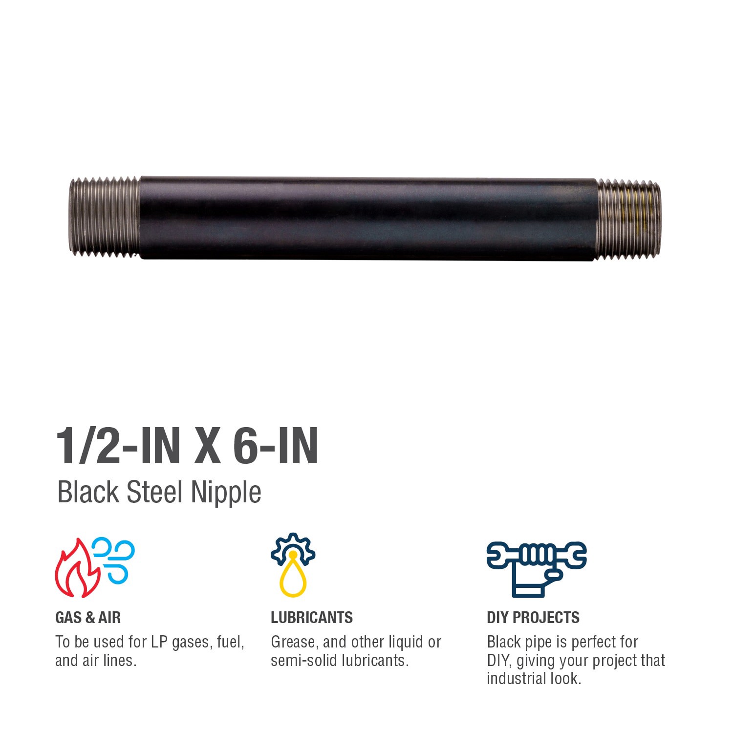 slide 4 of 6, RELIABILT 1/2-in x 6-in Black Nipple, 1 ct