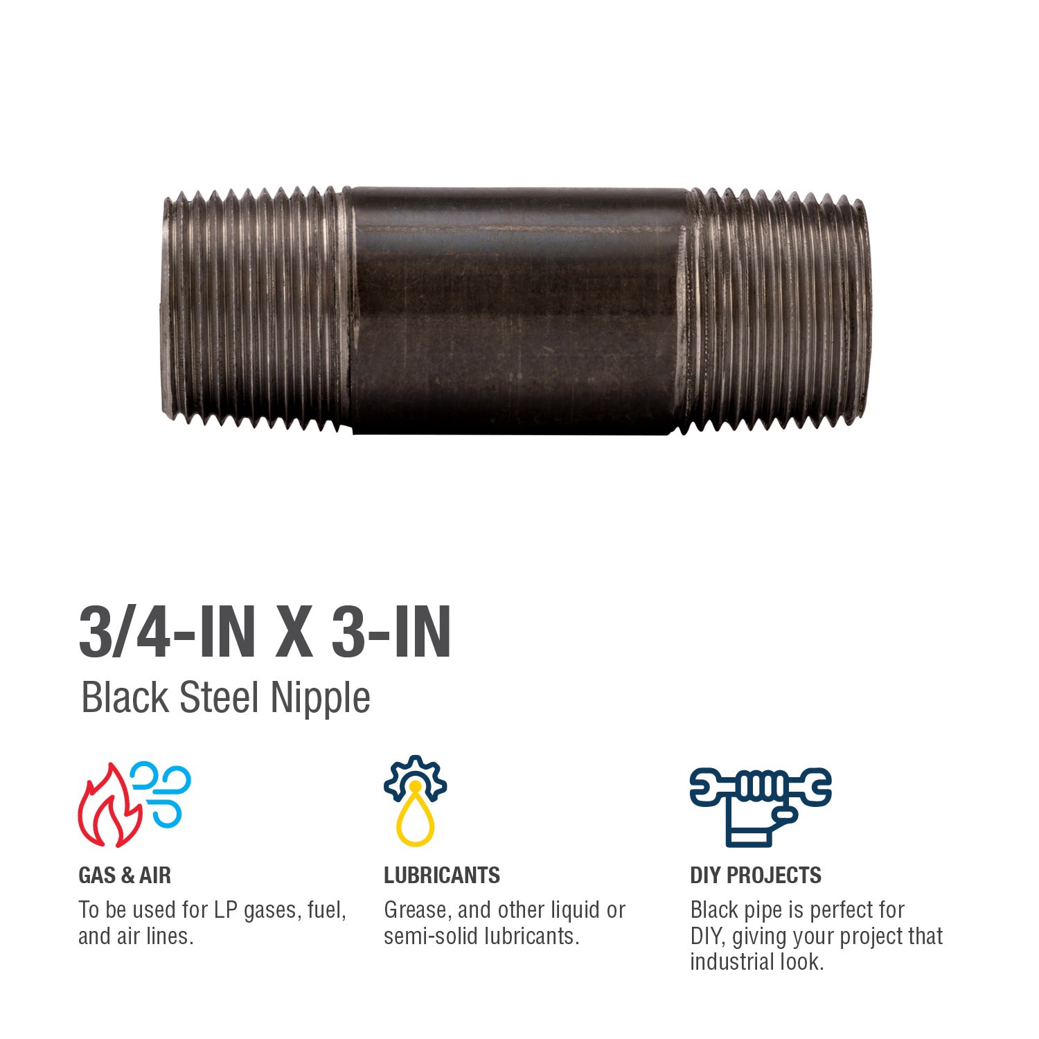 slide 4 of 6, RELIABILT 3/4-in x 3-in Black Steel Nipple, 1 ct