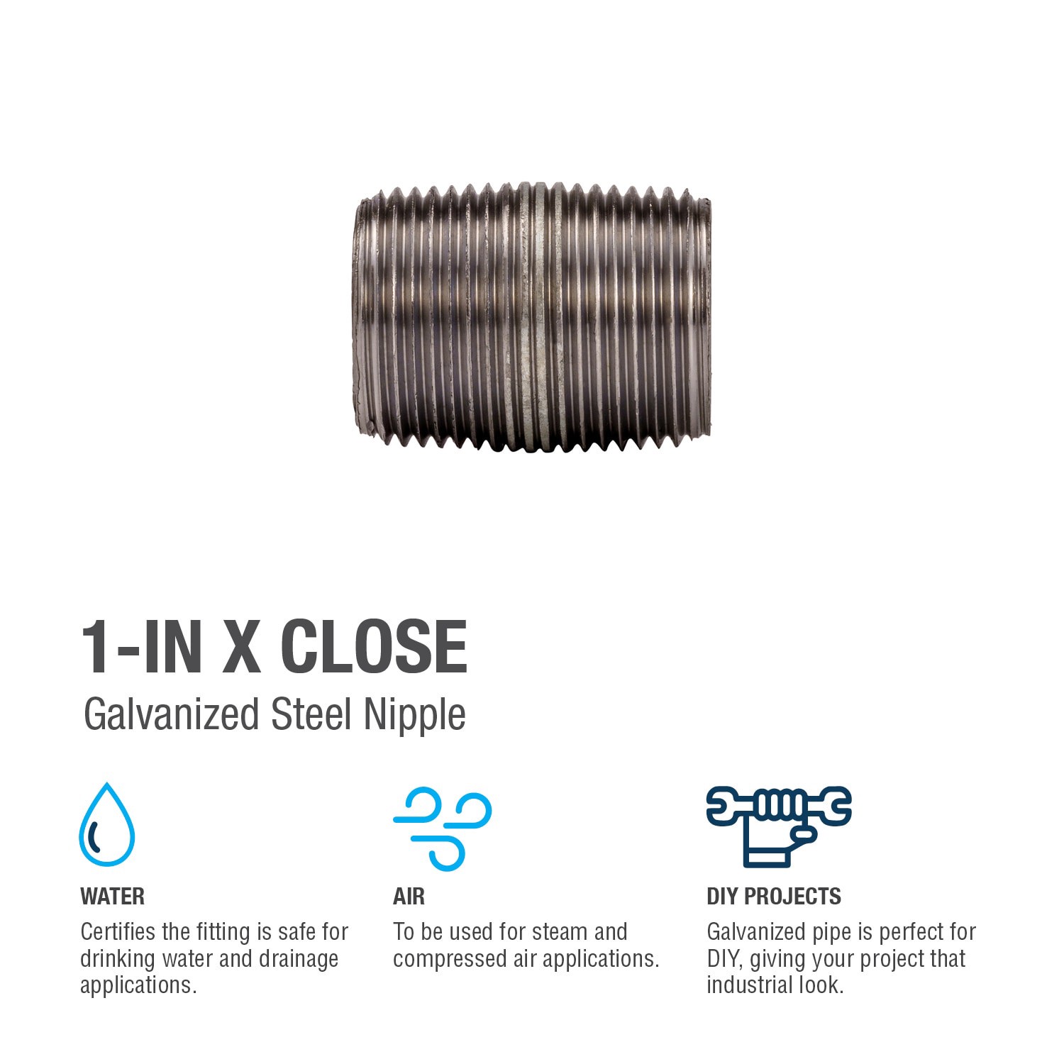 slide 4 of 6, RELIABILT 1-in x Close Galvanized Nipple, 1 ct