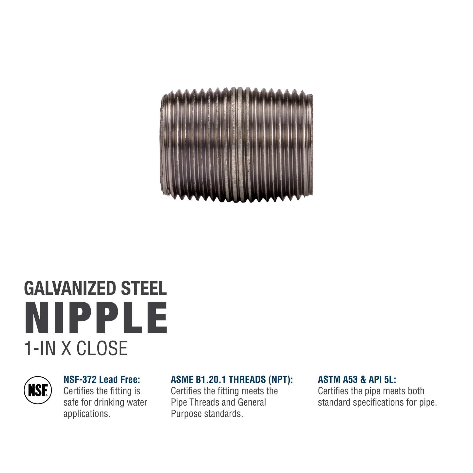 slide 5 of 6, RELIABILT 1-in x Close Galvanized Nipple, 1 ct
