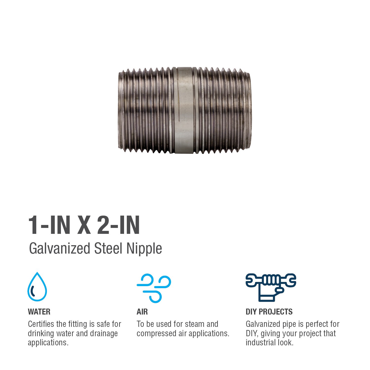 slide 4 of 6, RELIABILT 1-in x 2-in Galvanized Nipple, 1 ct