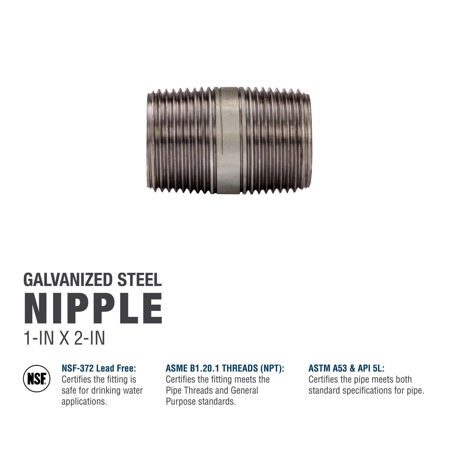 slide 5 of 6, RELIABILT 1-in x 2-in Galvanized Nipple, 1 ct