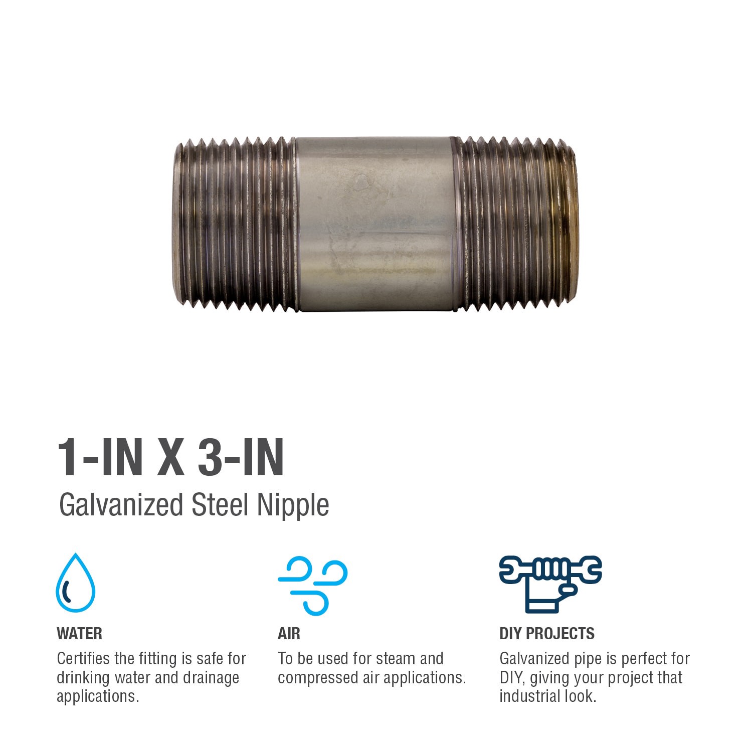 slide 4 of 6, RELIABILT 1-in x 3-in Galvanized Nipple, 1 ct